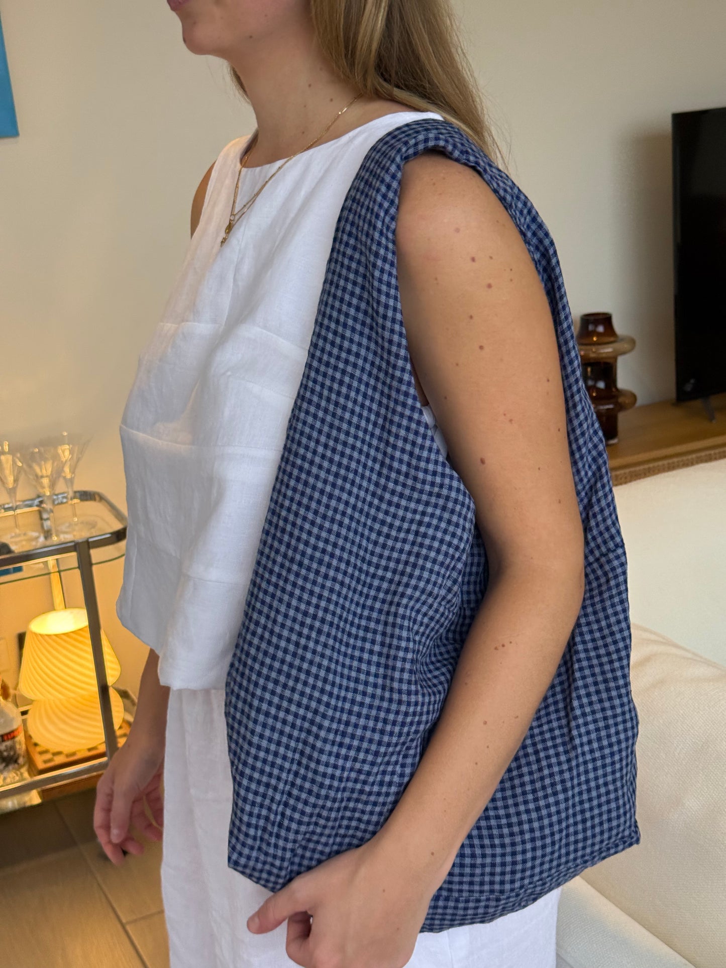 Patchwork Tote Bag in Blue Gingham