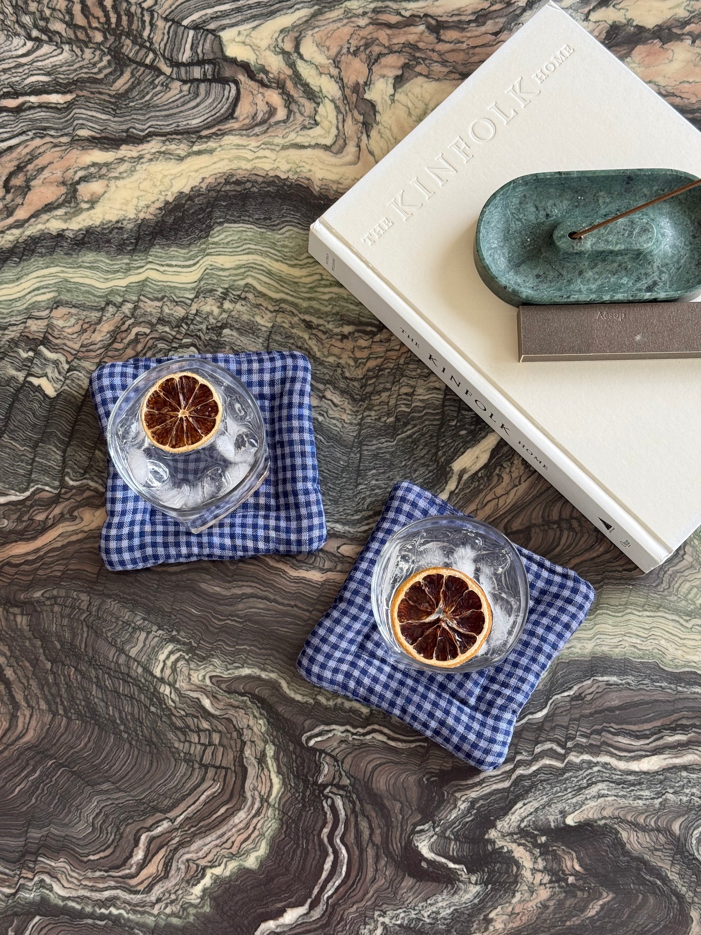 Pillow Coasters in Blue Gingham (Sold Individually)