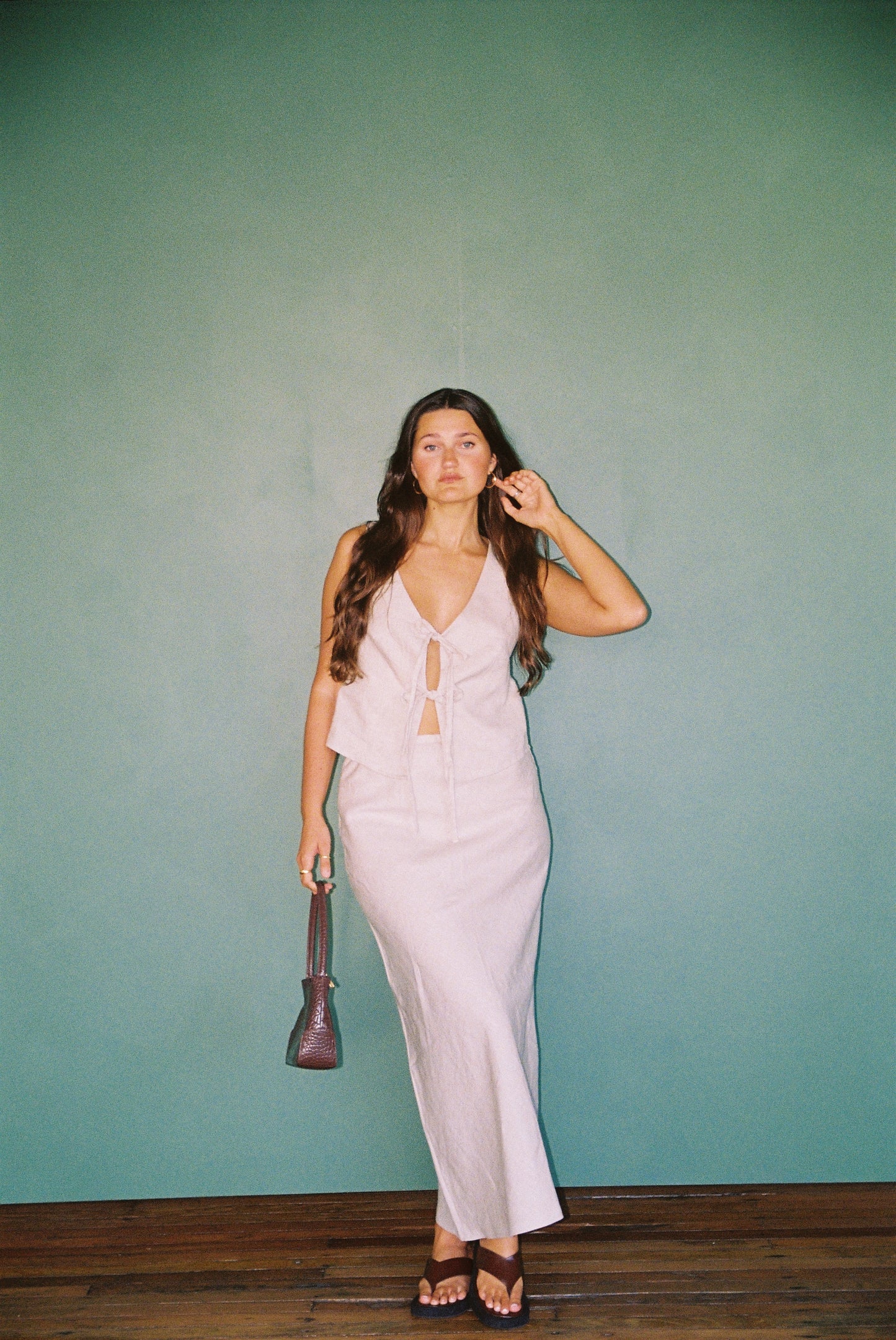 Cora Bias Cut Maxi Skirt in Oat
