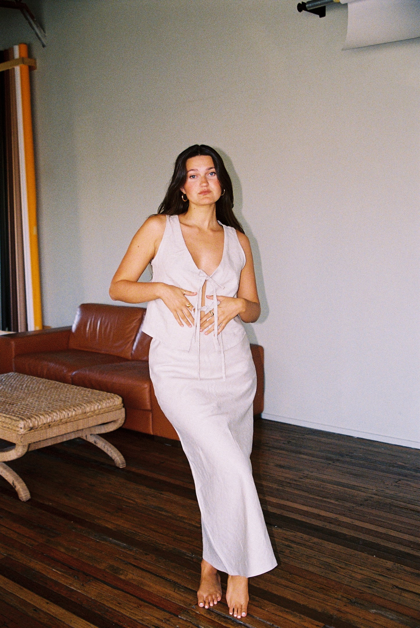 Cora Bias Cut Maxi Skirt in Oat