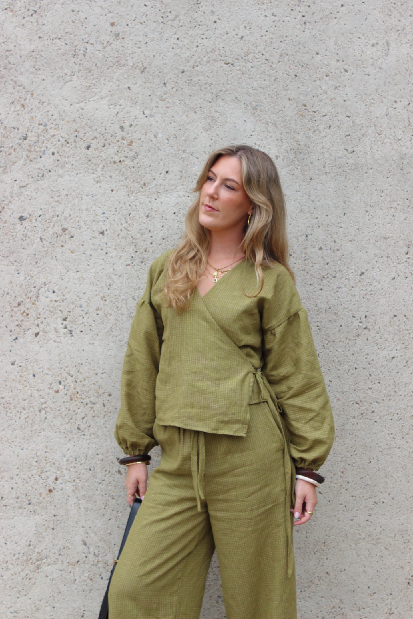 Charlie Wrap Top in Pesto
