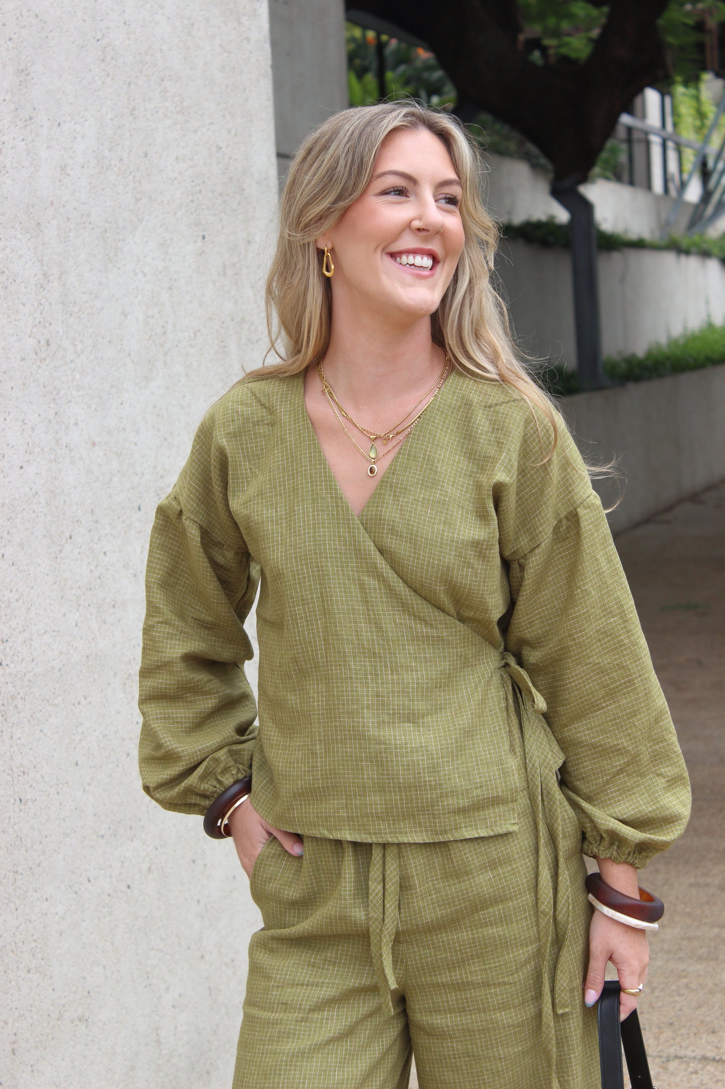 Charlie Wrap Top in Pesto