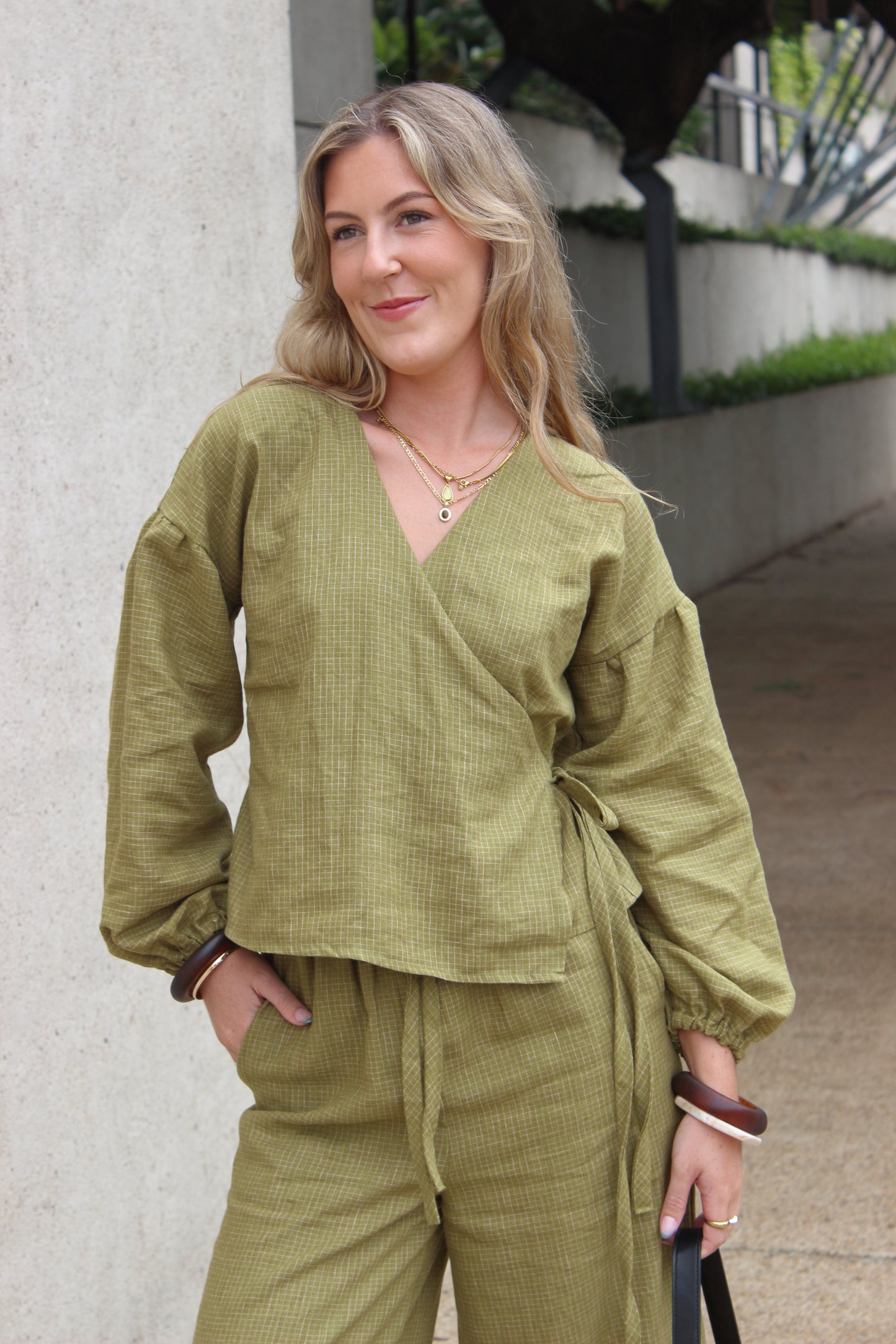Charlie Wrap Top in Pesto