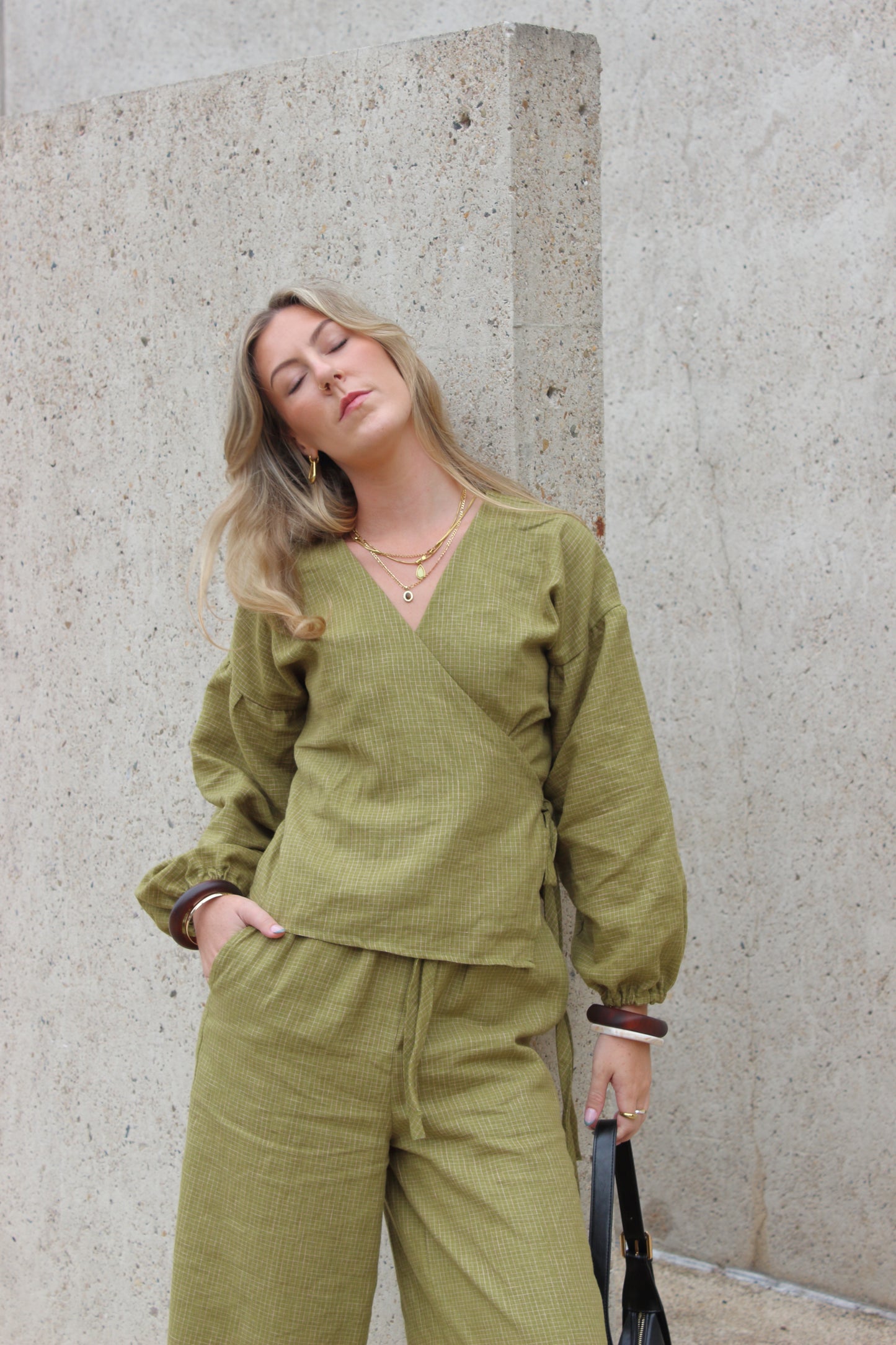 Charlie Wrap Top in Pesto