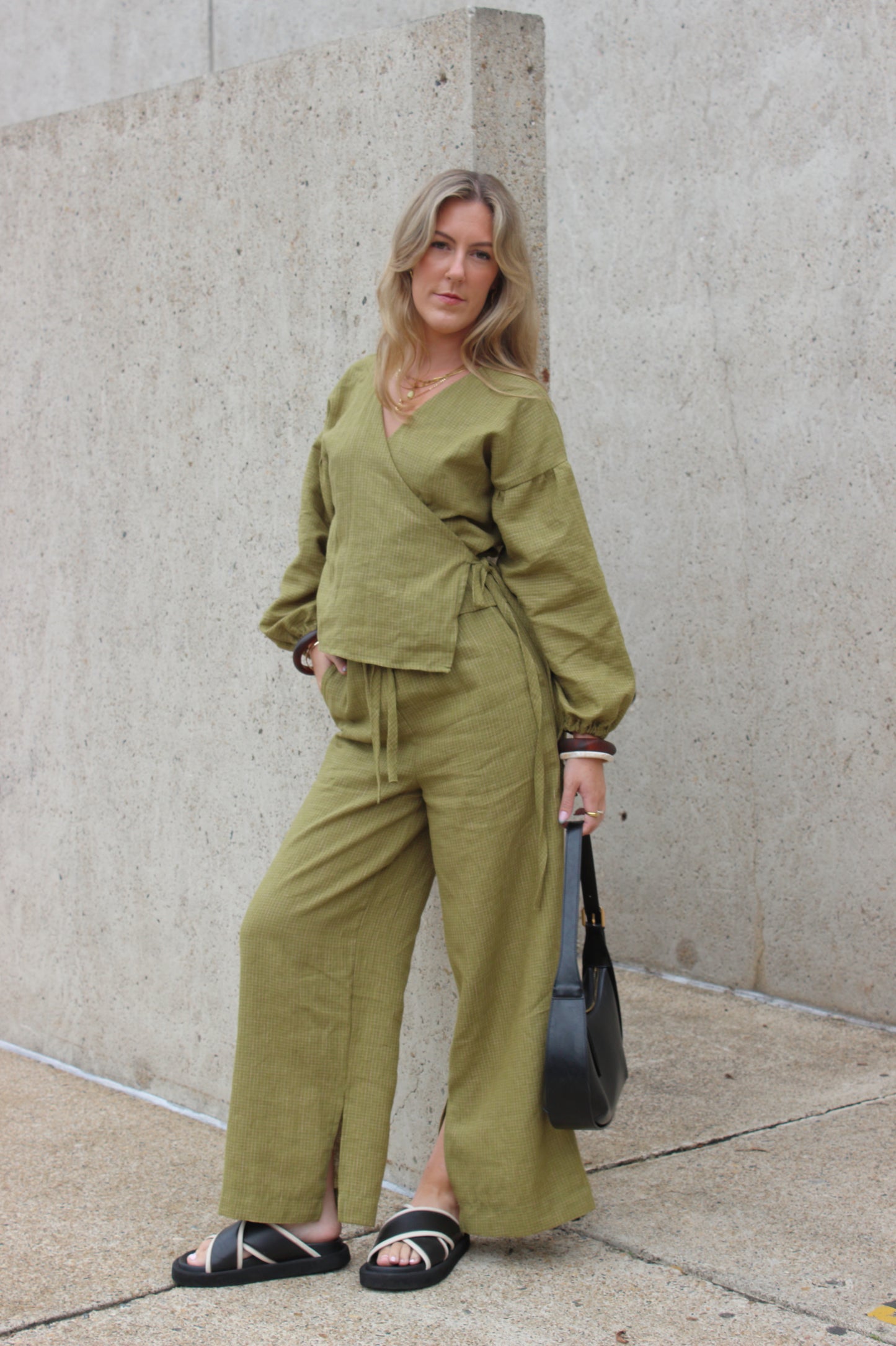 Charlie Wrap Top in Pesto