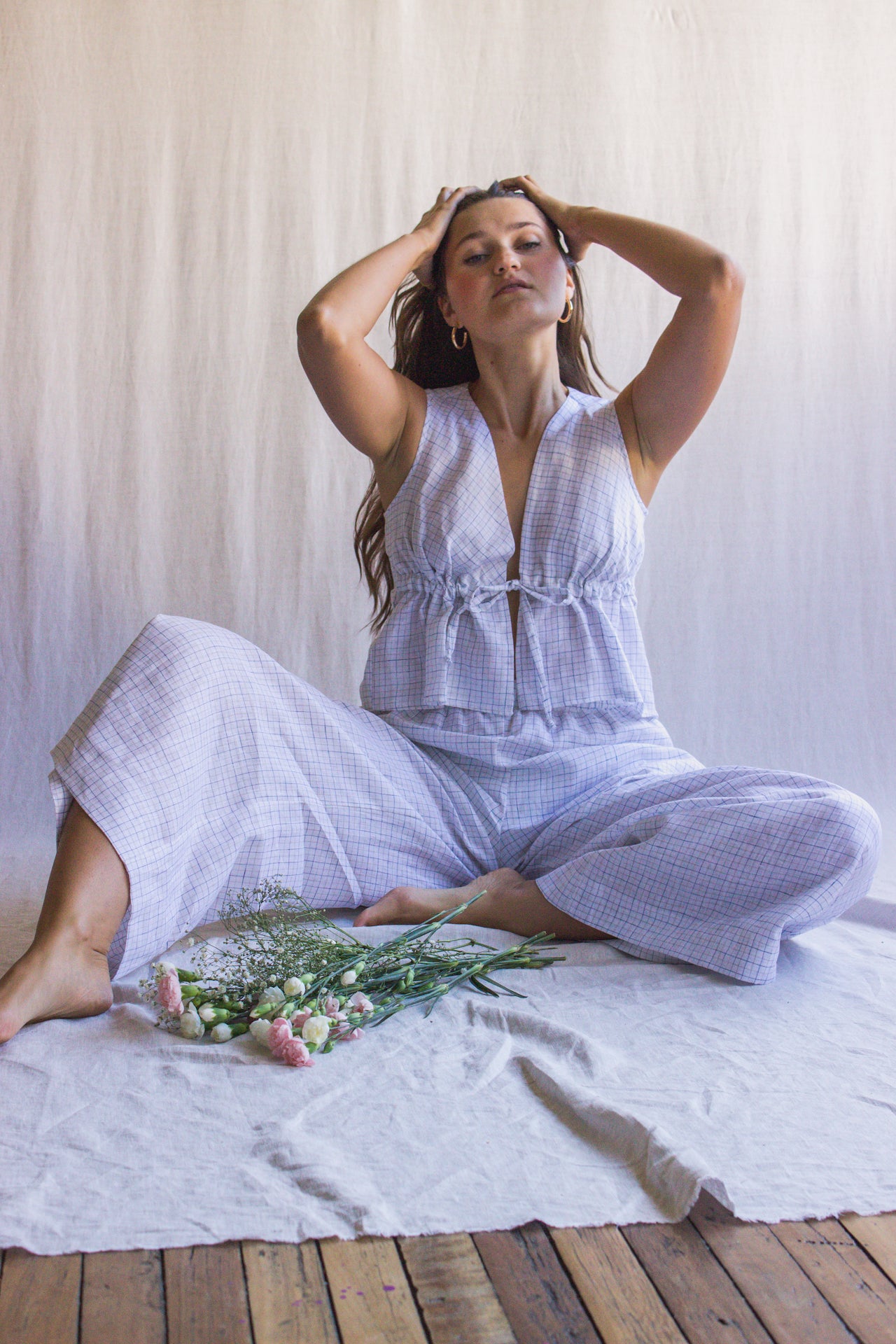Harper Pants in White Gingham