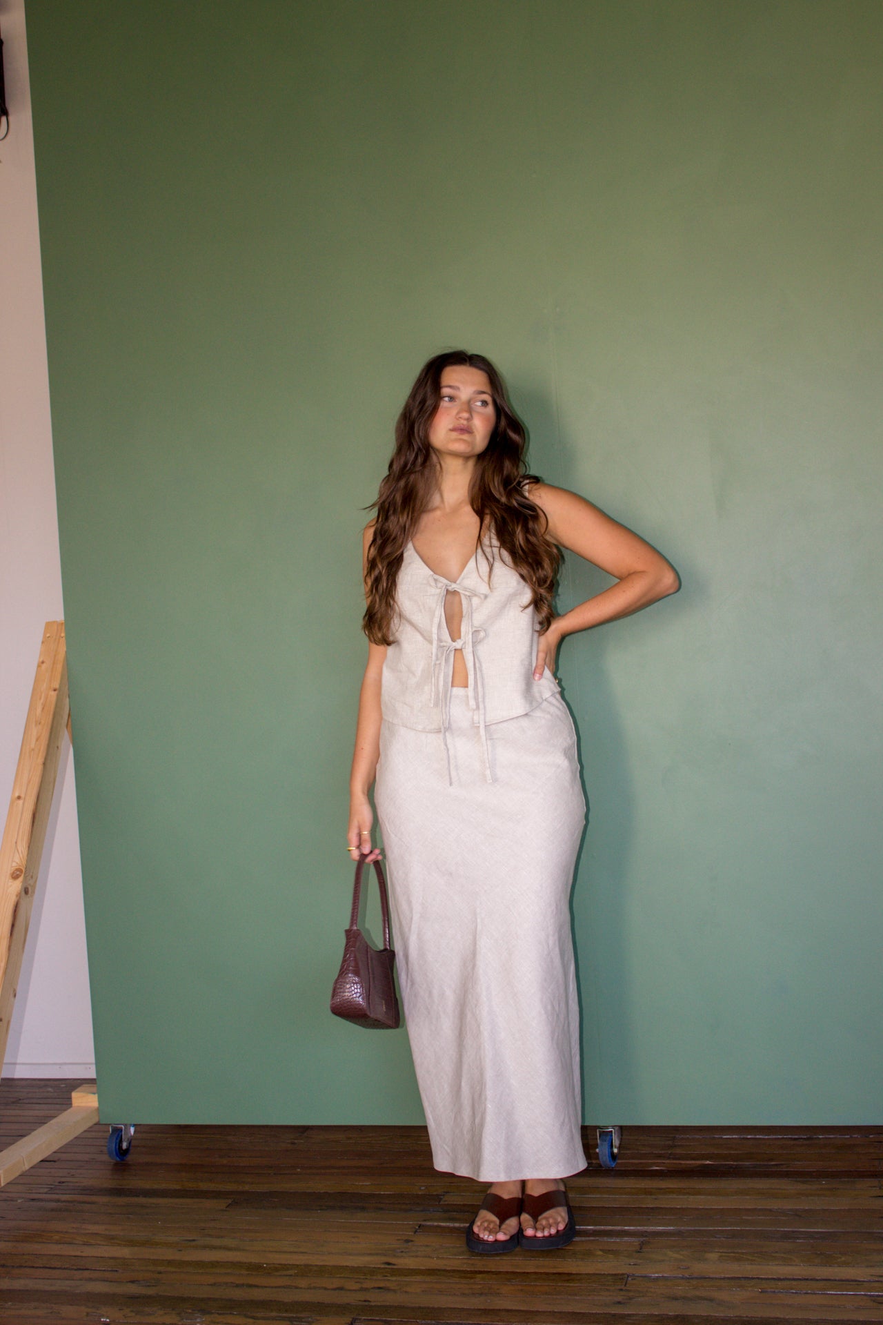 Cora Bias Cut Maxi Skirt in Oat