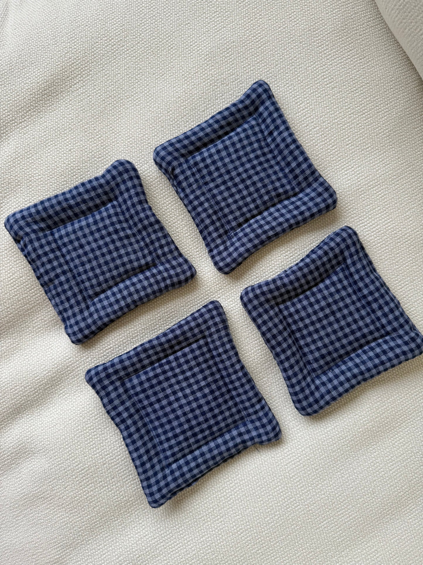 Pillow Coasters in Blue Gingham (Sold Individually)