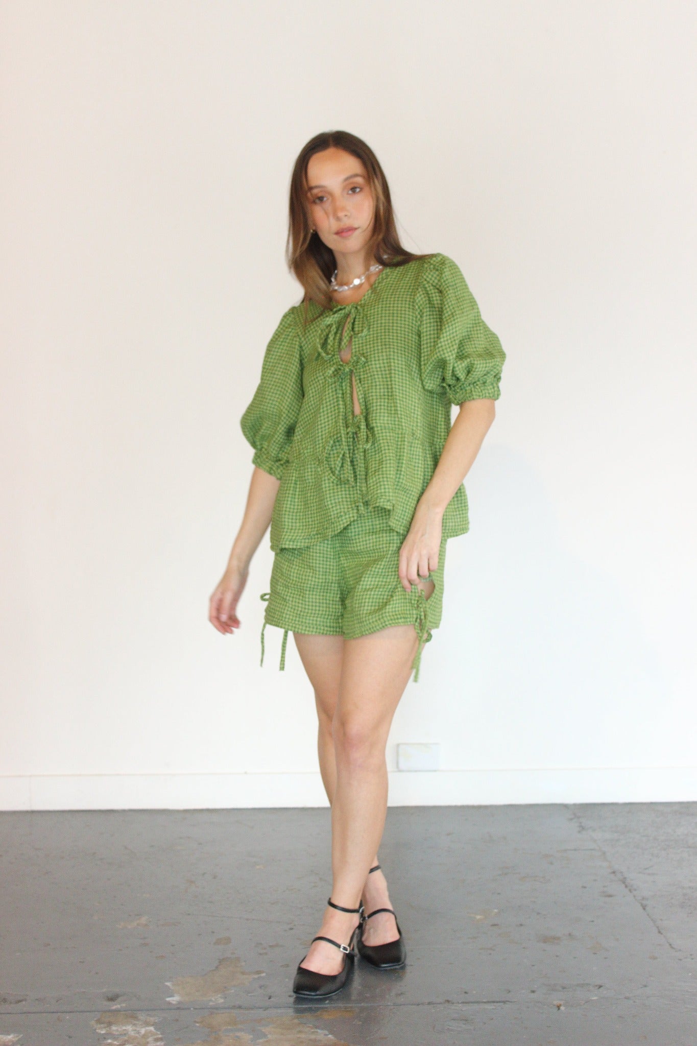 Gabbie Shorts in Green Gingham
