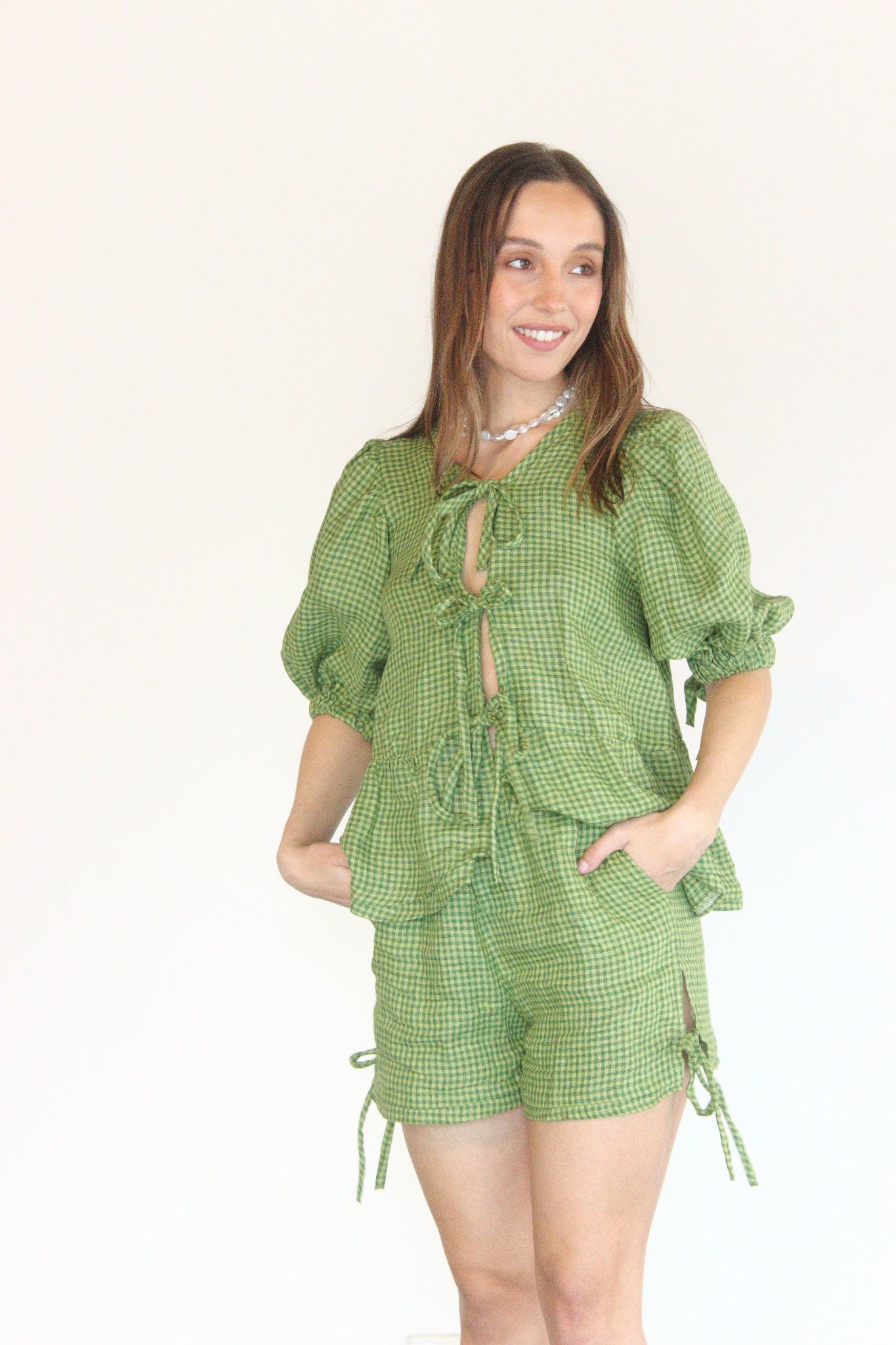 Gabbie Shorts in Green Gingham