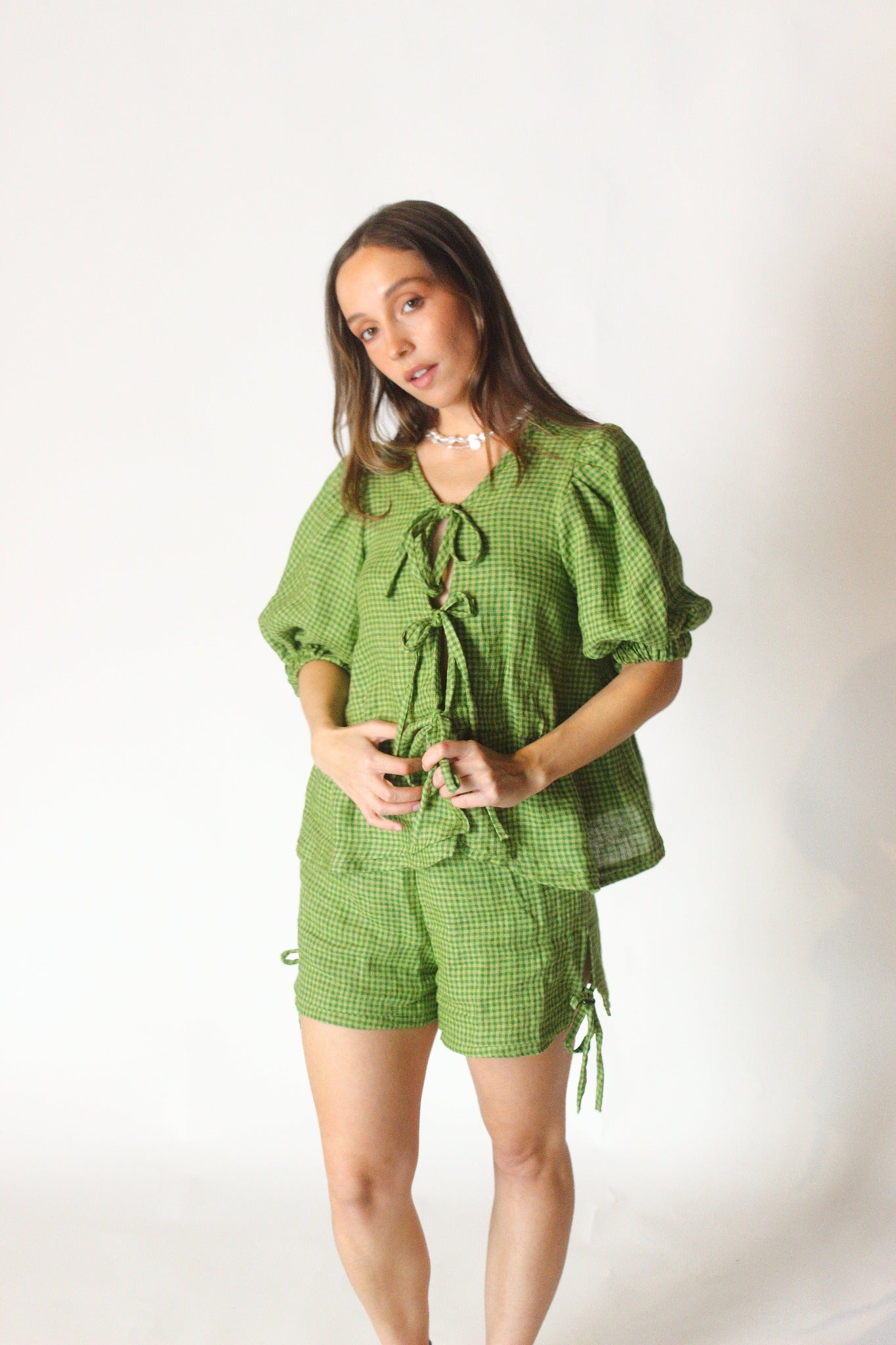 Gabbie Shorts in Green Gingham