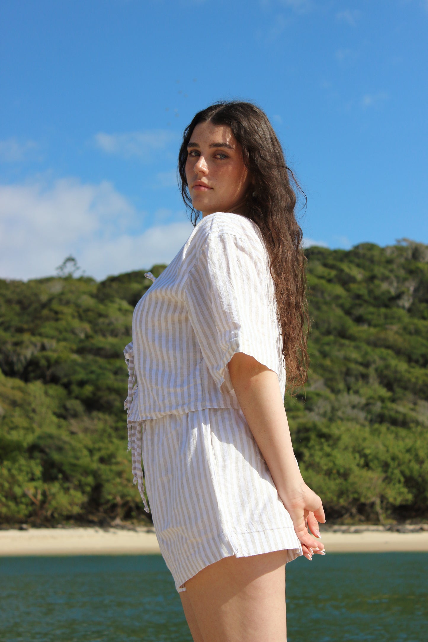 Libby Top in Beige Stripe