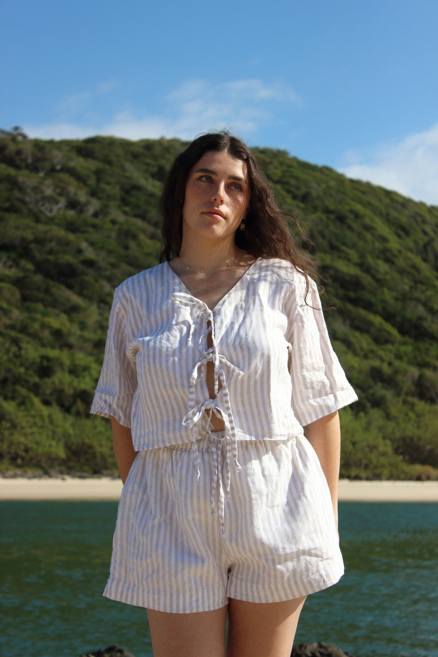 Libby Top in Beige Stripe