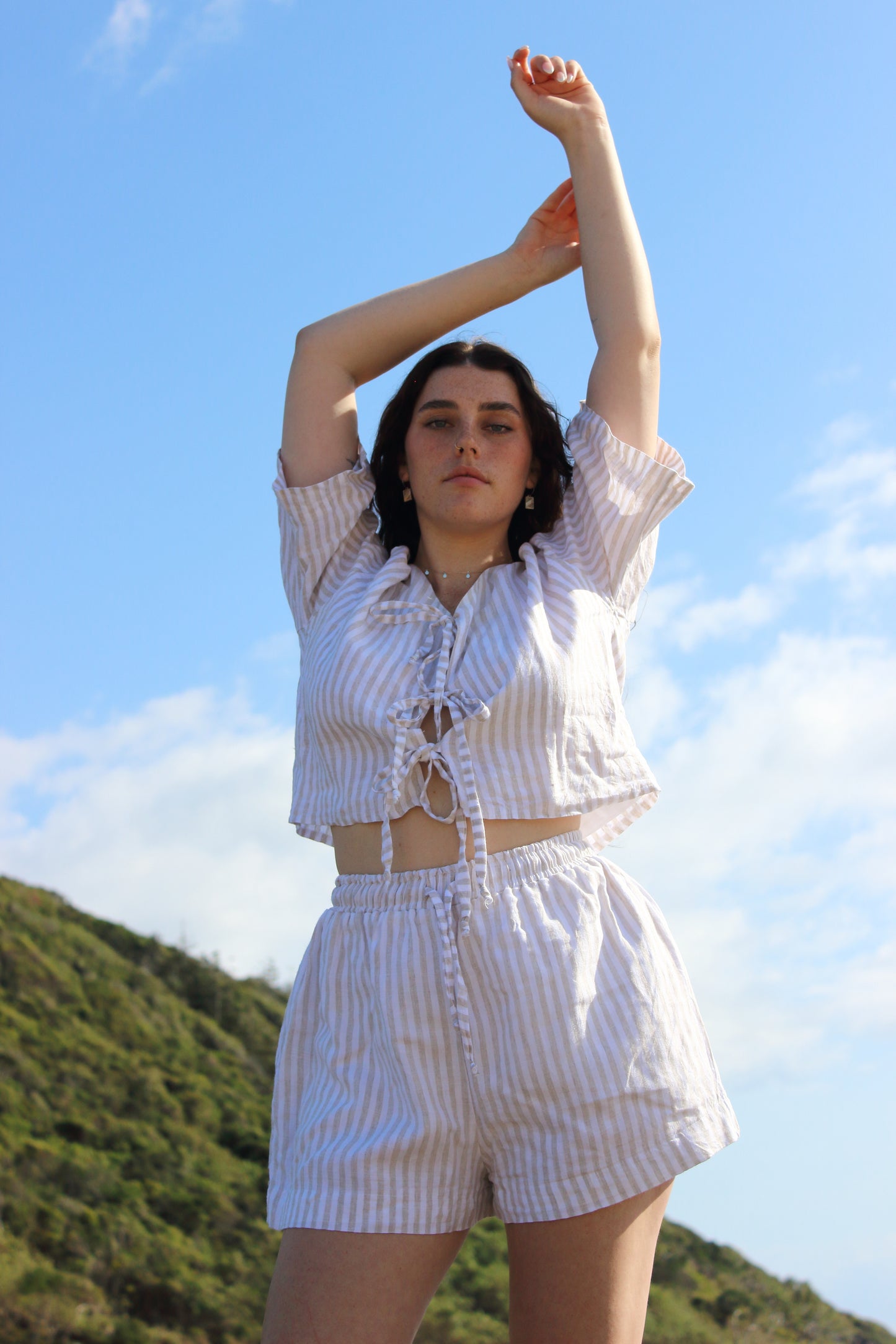 Libby Shorts in Beige Stripe