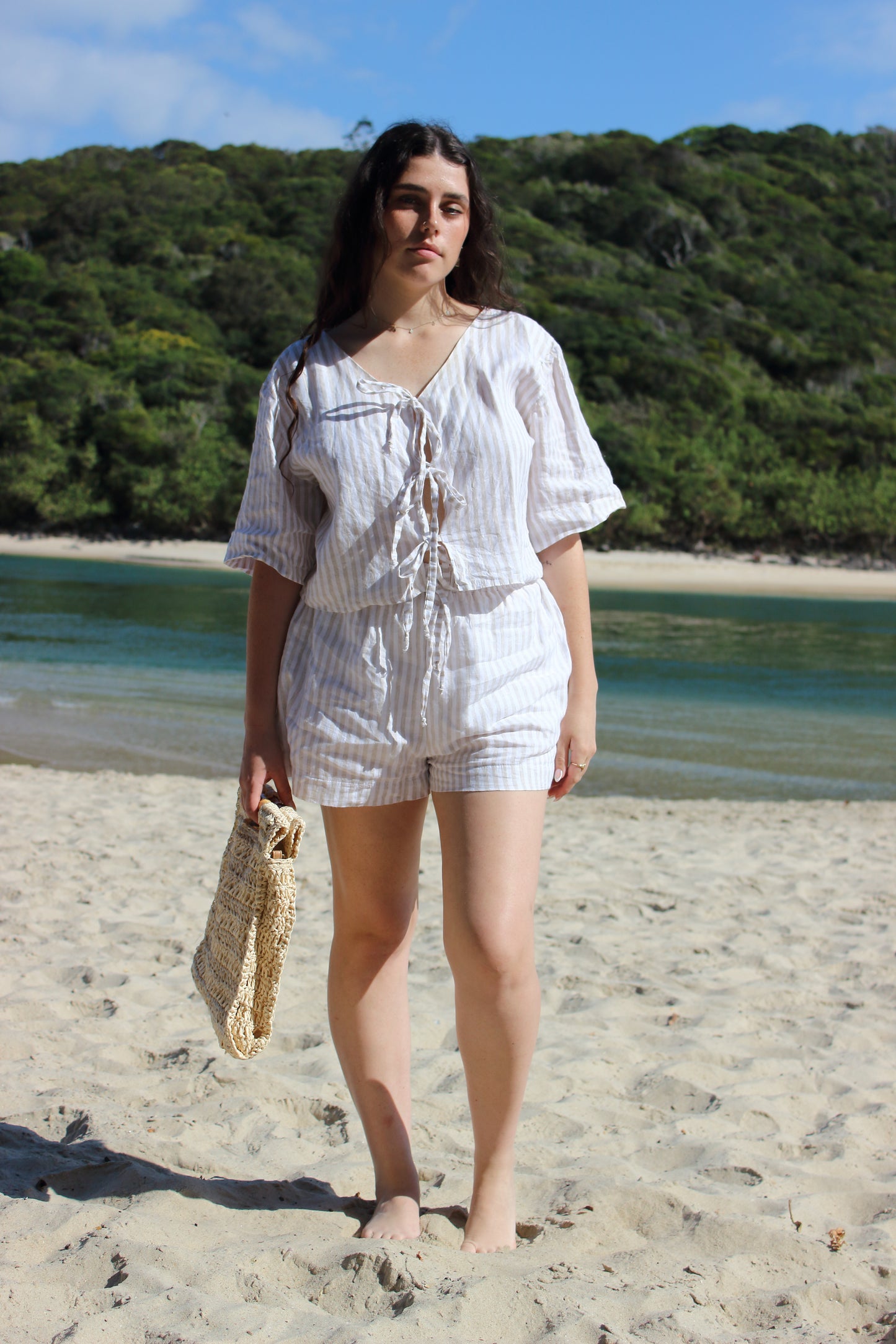 Libby Shorts in Beige Stripe