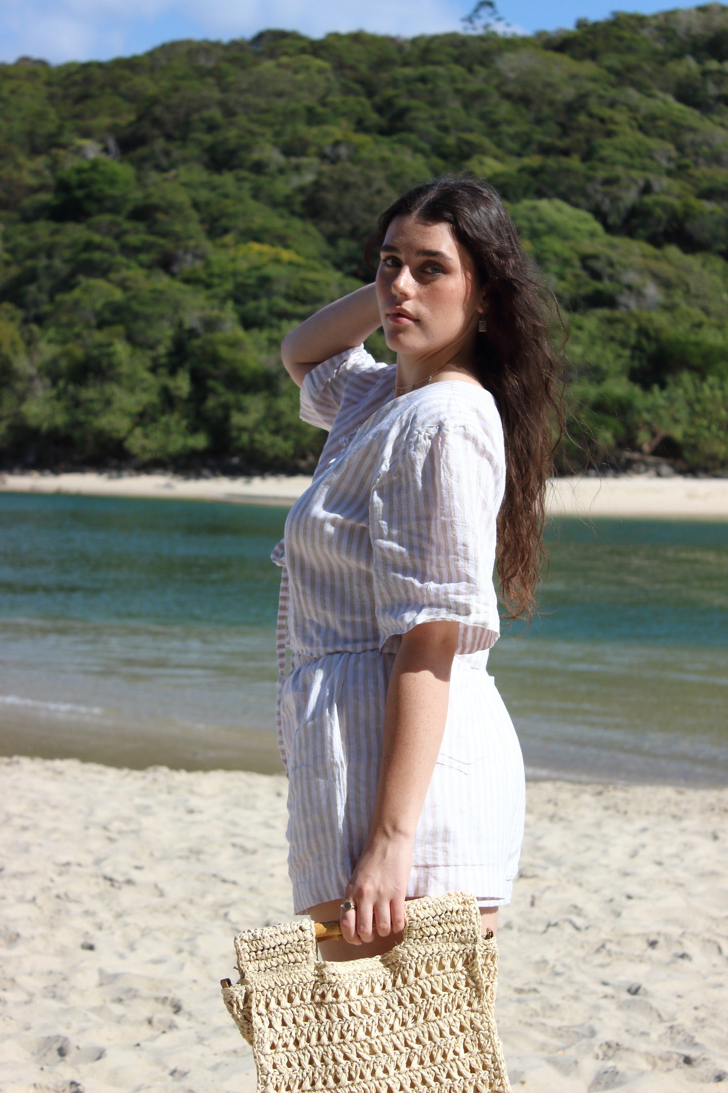 Libby Shorts in Beige Stripe