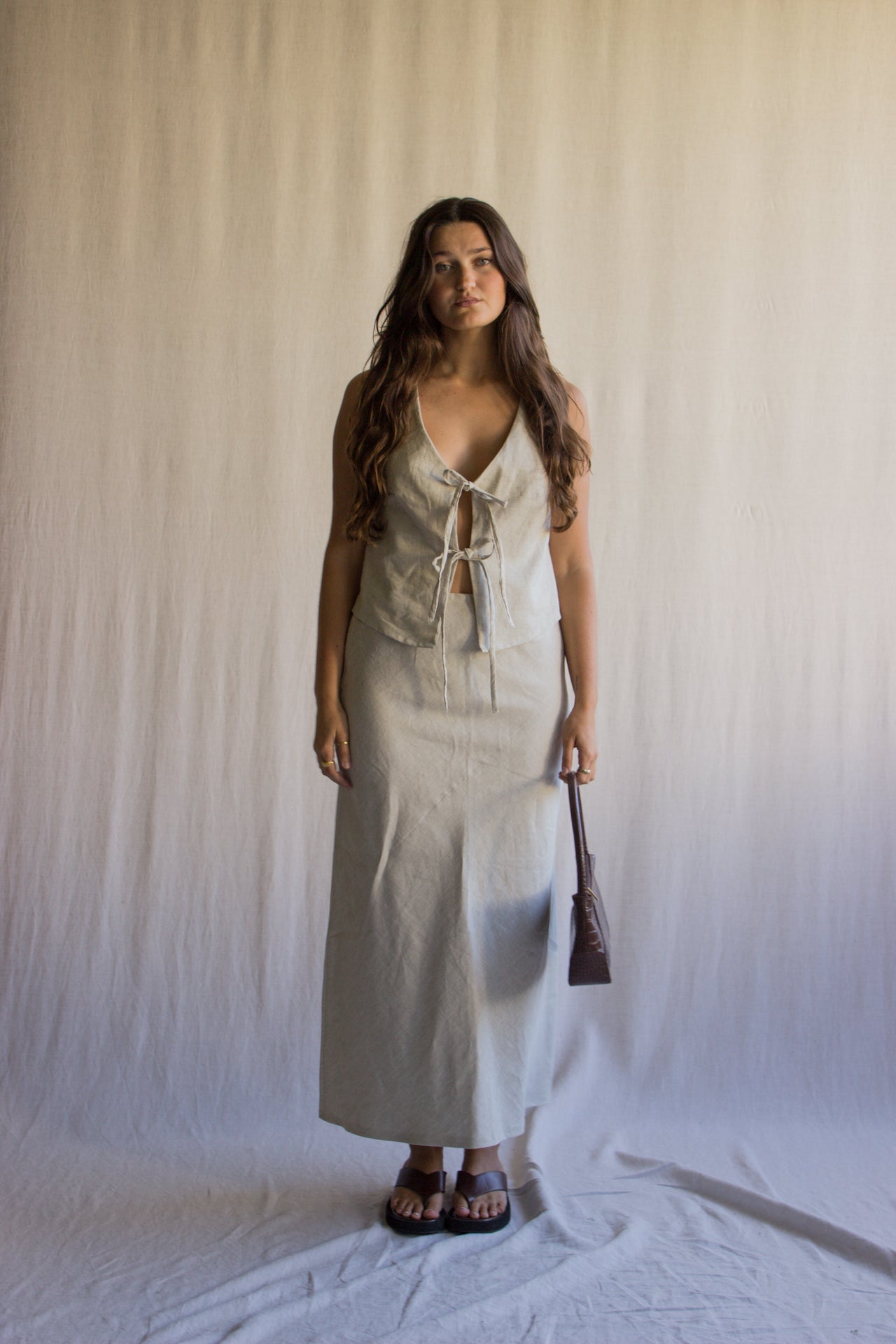 Cora Bias Cut Maxi Skirt in Oat