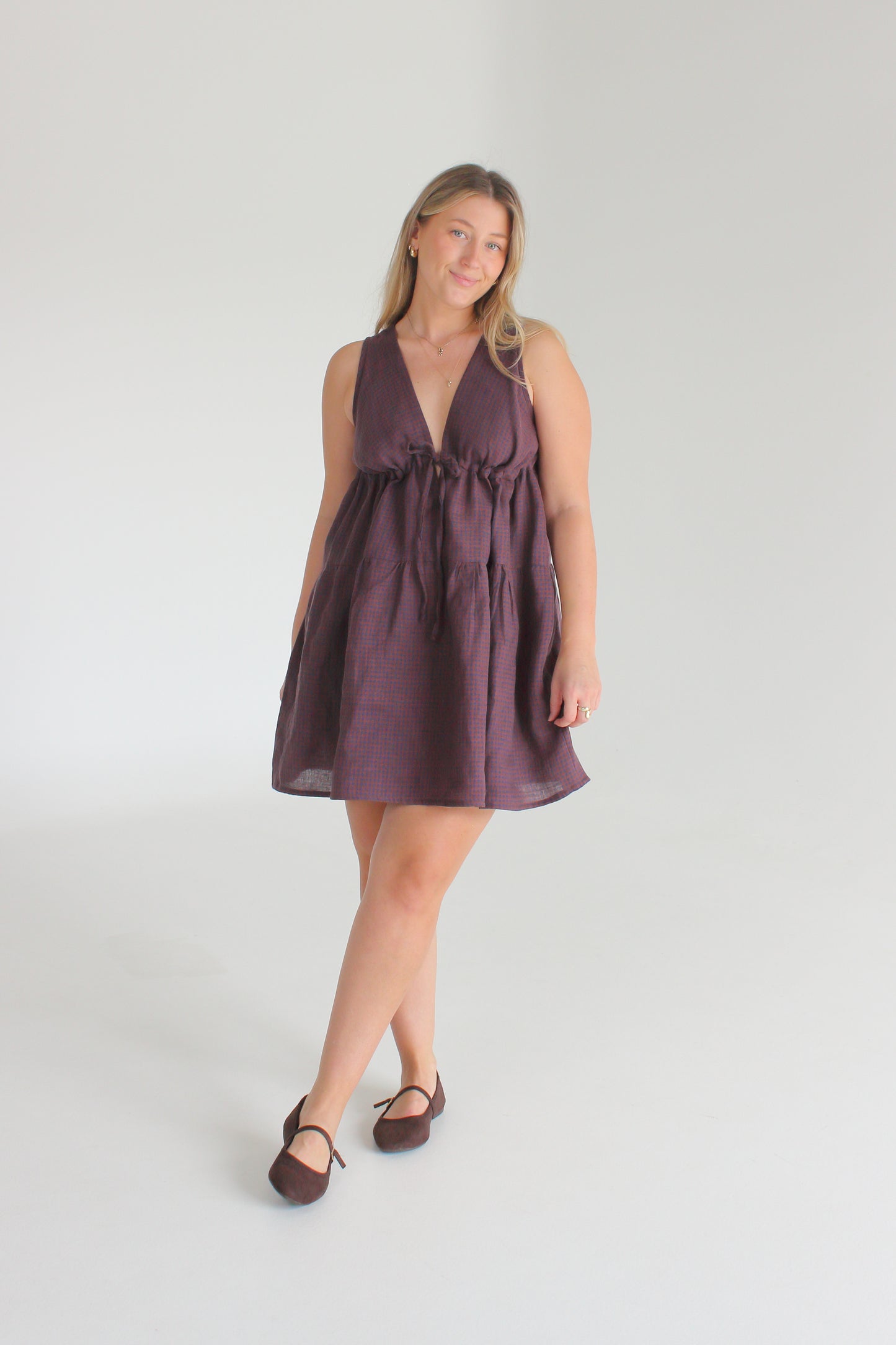 Autumn Gingham Check 100% Linen Fabric $38 p/m