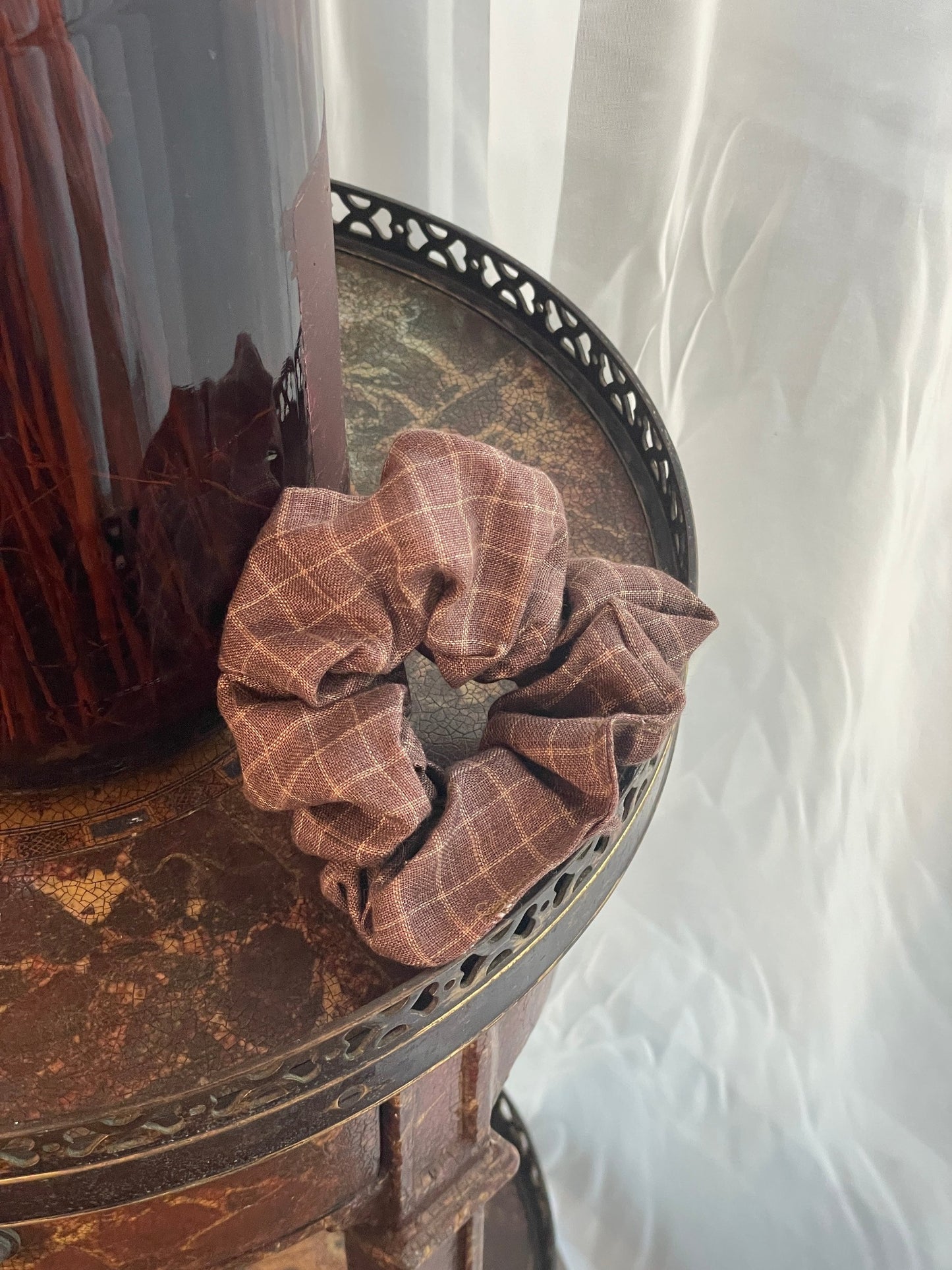 Brown Gingham Scrunchie