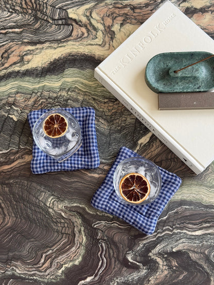 Pillow Coasters in Blue Gingham (Sold Individually)