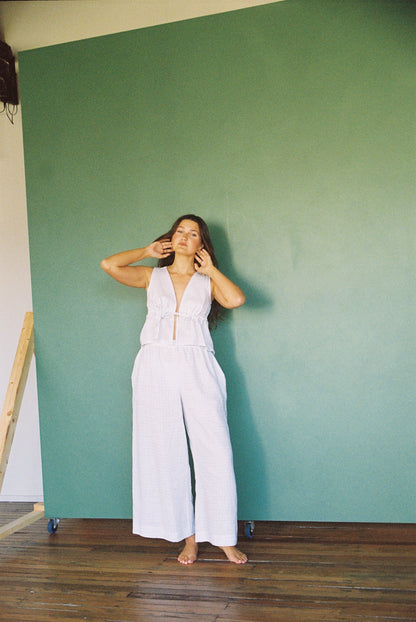 Harper Pants in White Gingham