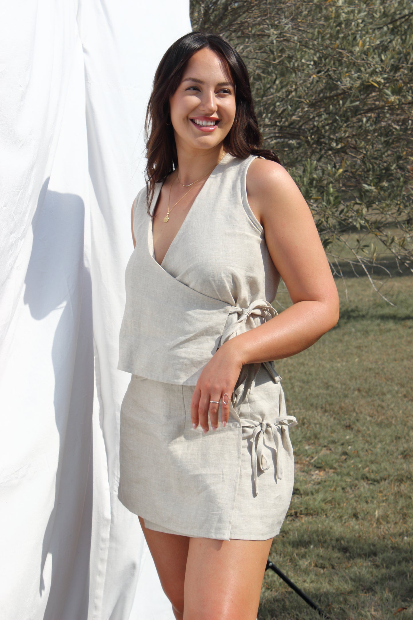 Charlie Mini Wrap Skirt in Oat