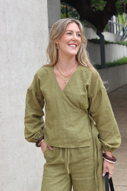 Charlie Wrap Top in Pesto