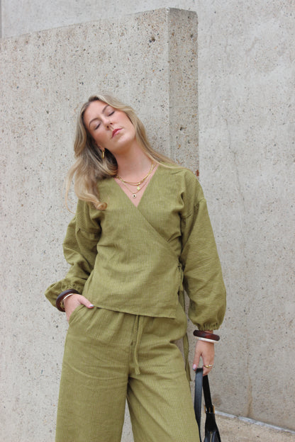 Charlie Wrap Top in Pesto