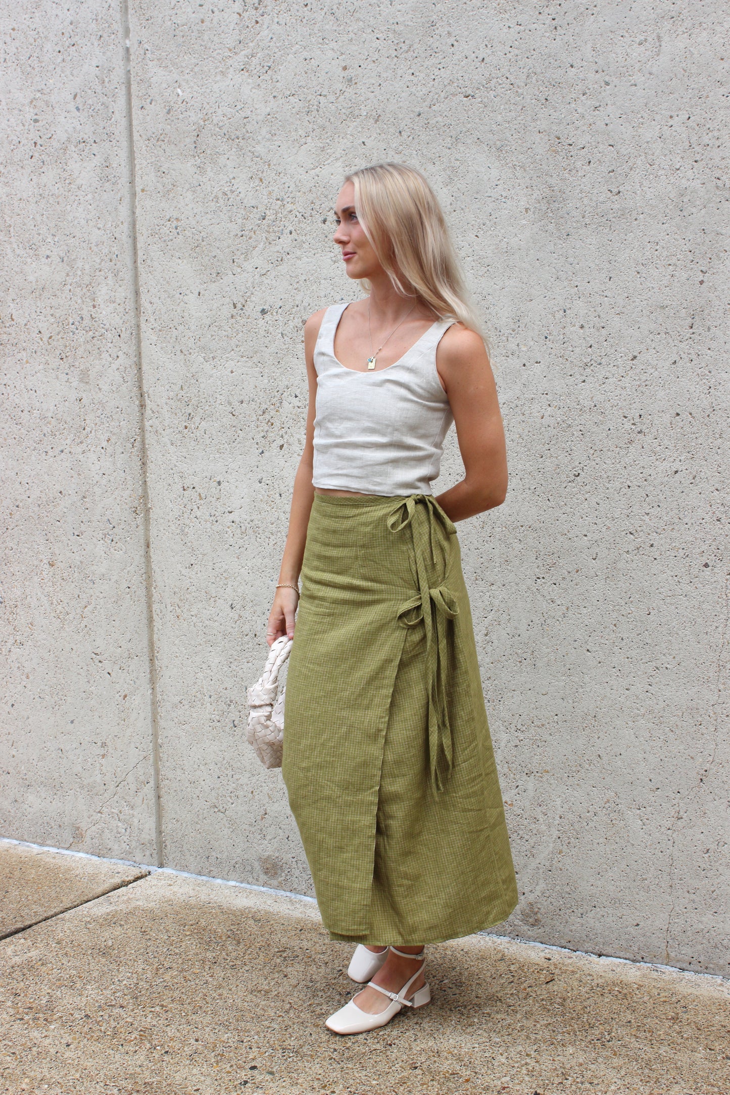Charlie Wrap Skirt in Pesto
