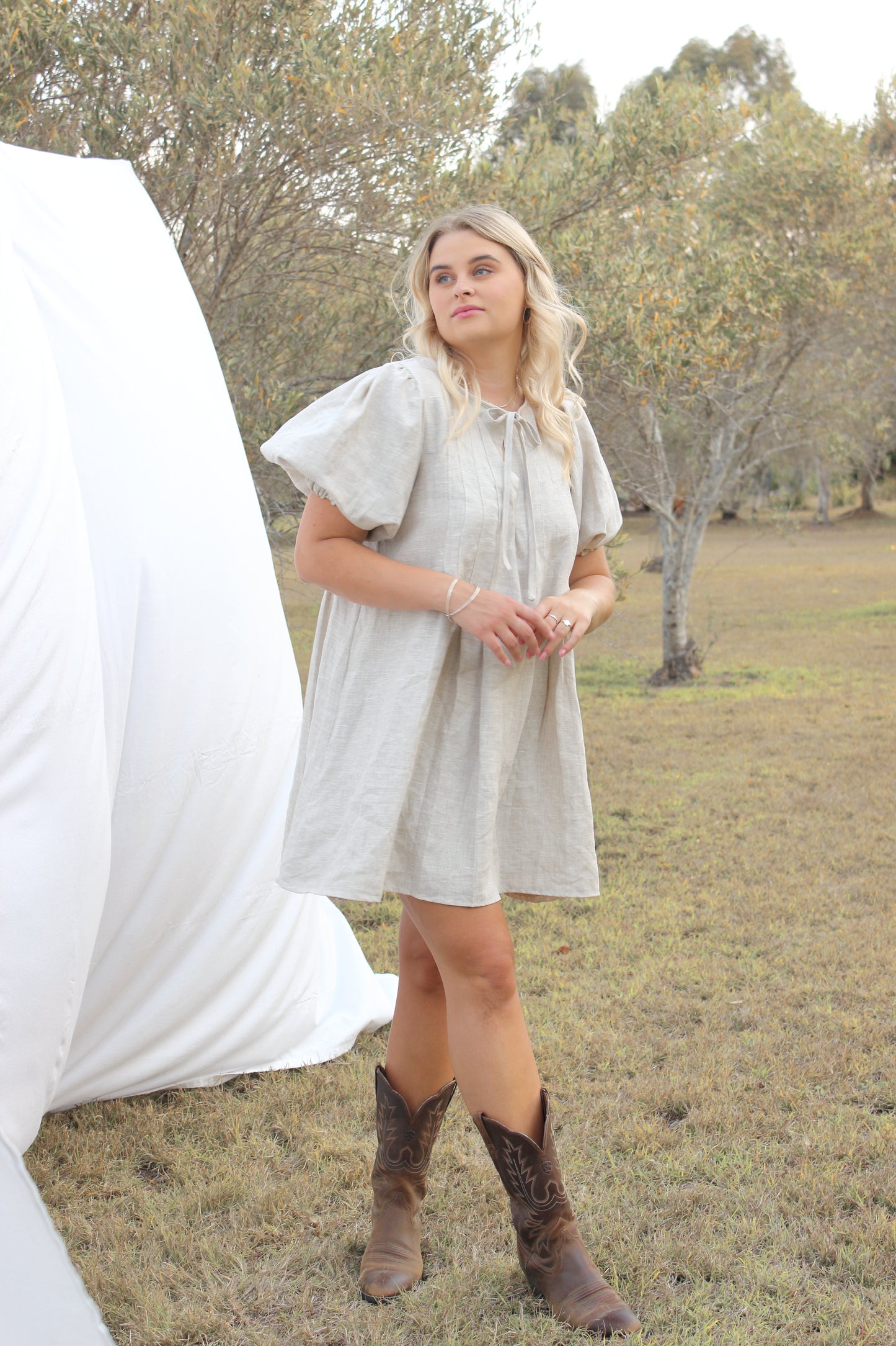 Palma Mini Dress in Oat