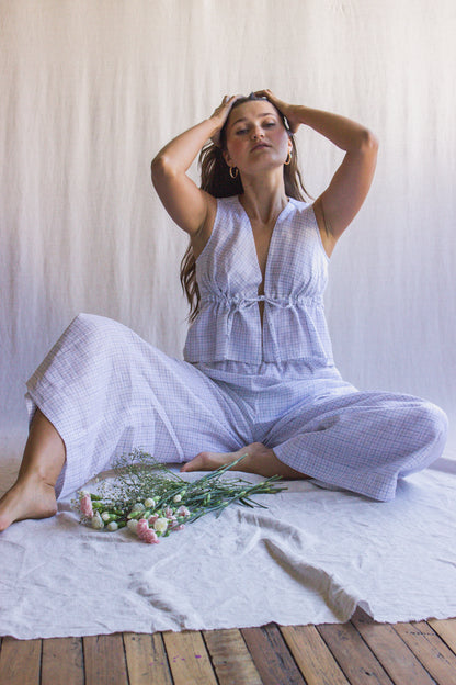 Harper Pants in White Gingham