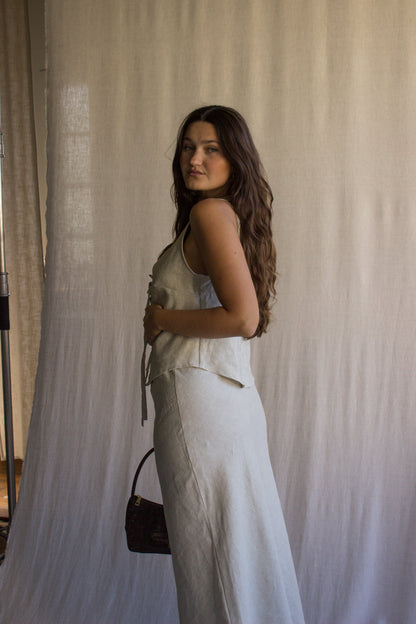 Cora Bias Cut Maxi Skirt in Oat