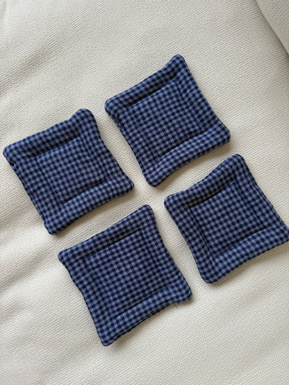 Pillow Coasters in Blue Gingham (Sold Individually)