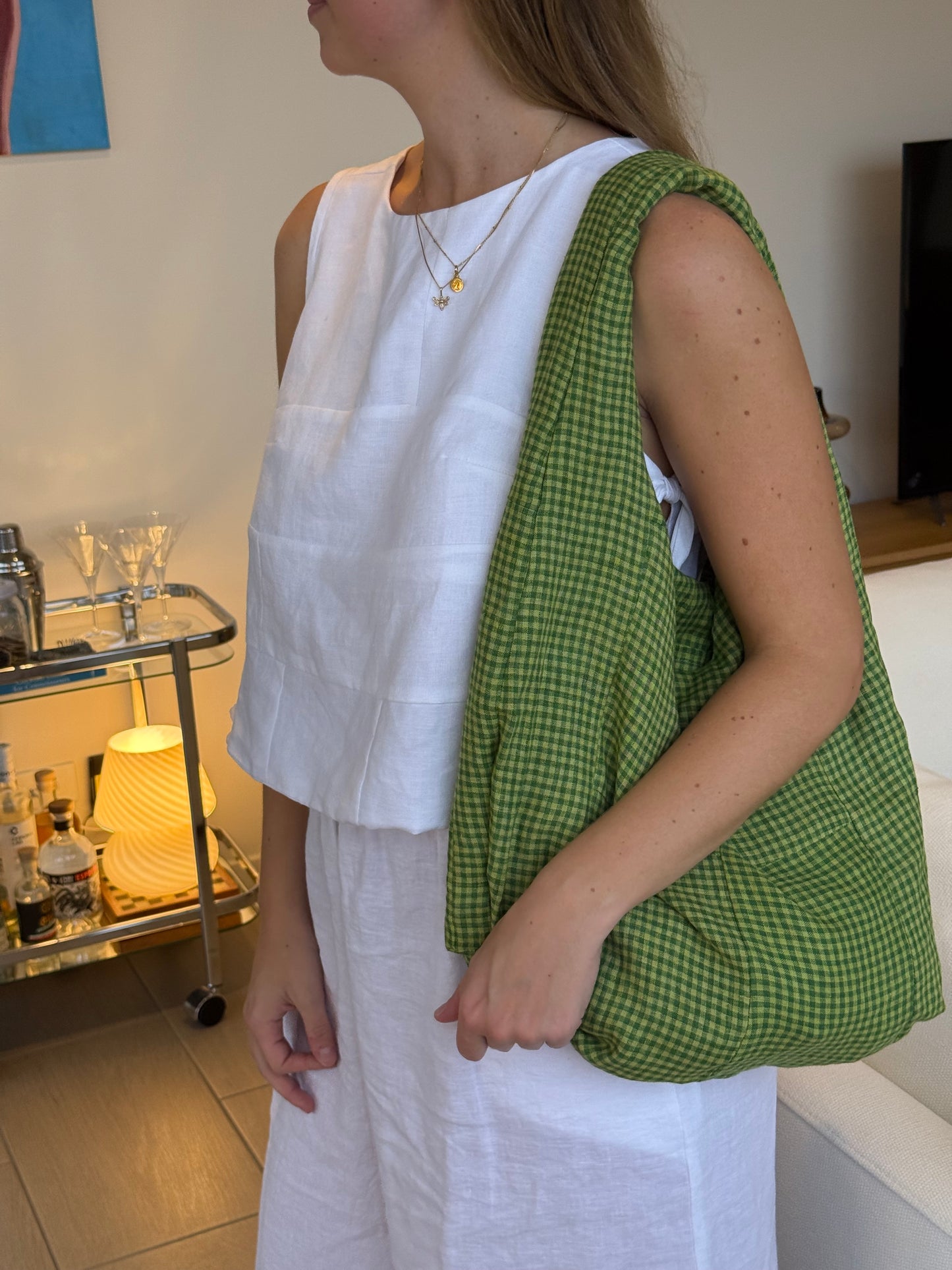 Patchwork Tote Bag in Green Gingham