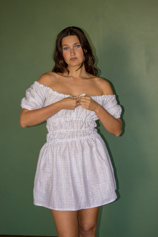 Delilah Dress in White Gingham