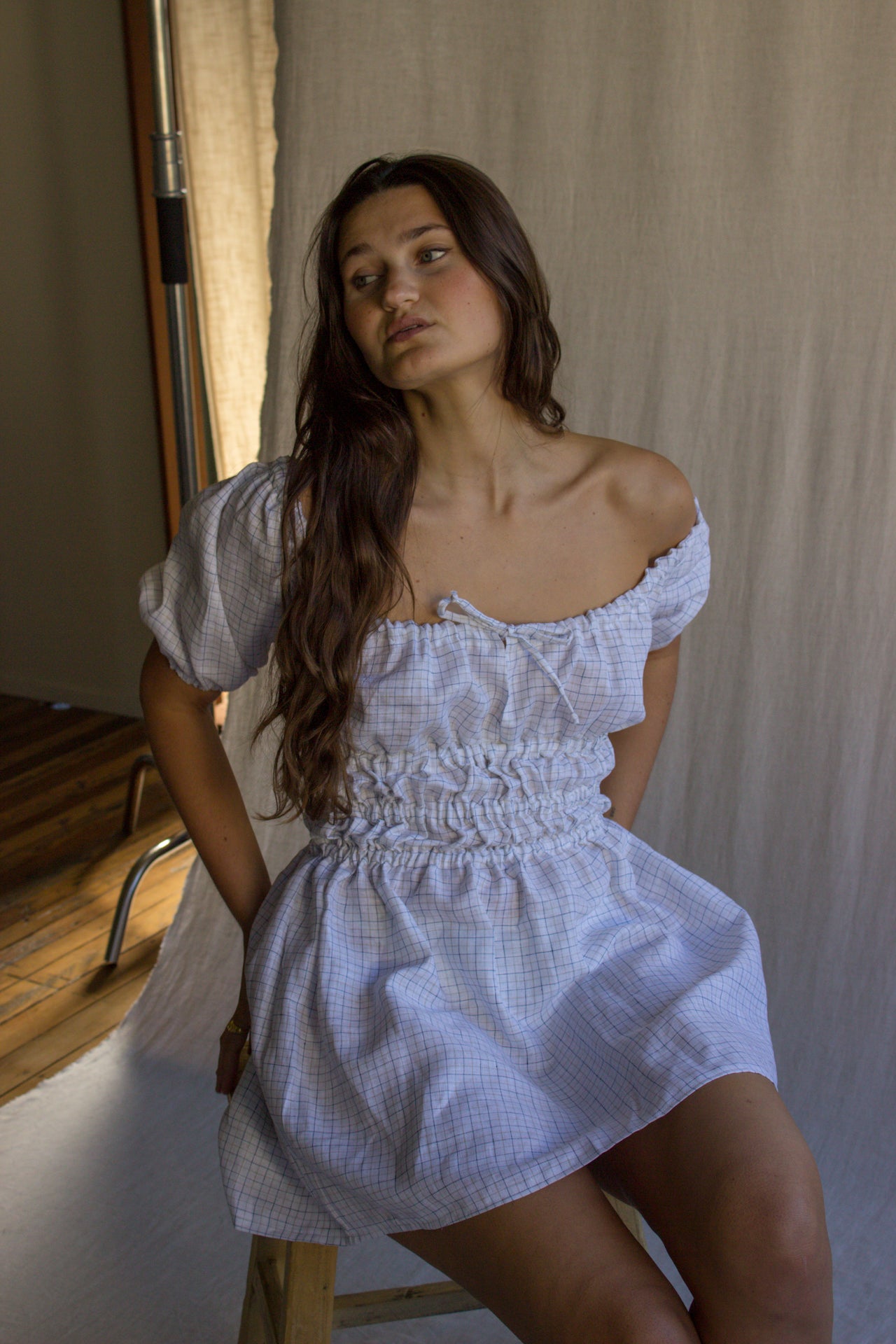 Delilah Dress in White Gingham