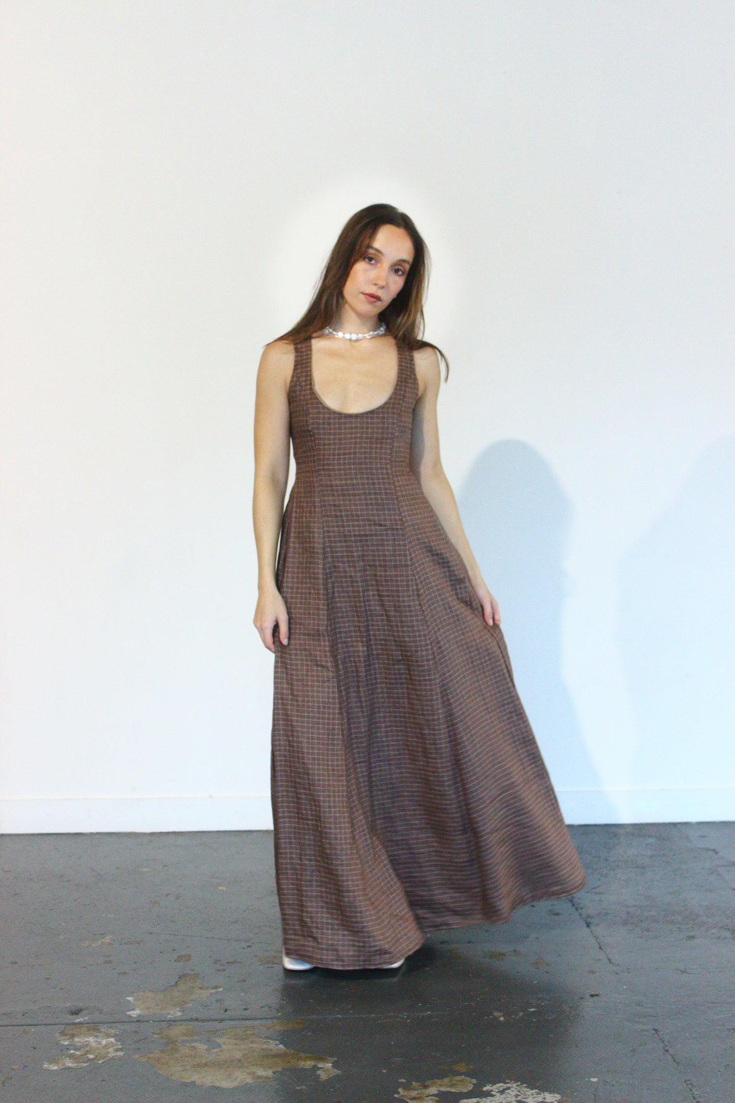 Margot Maxi Dress in Brown Gingham