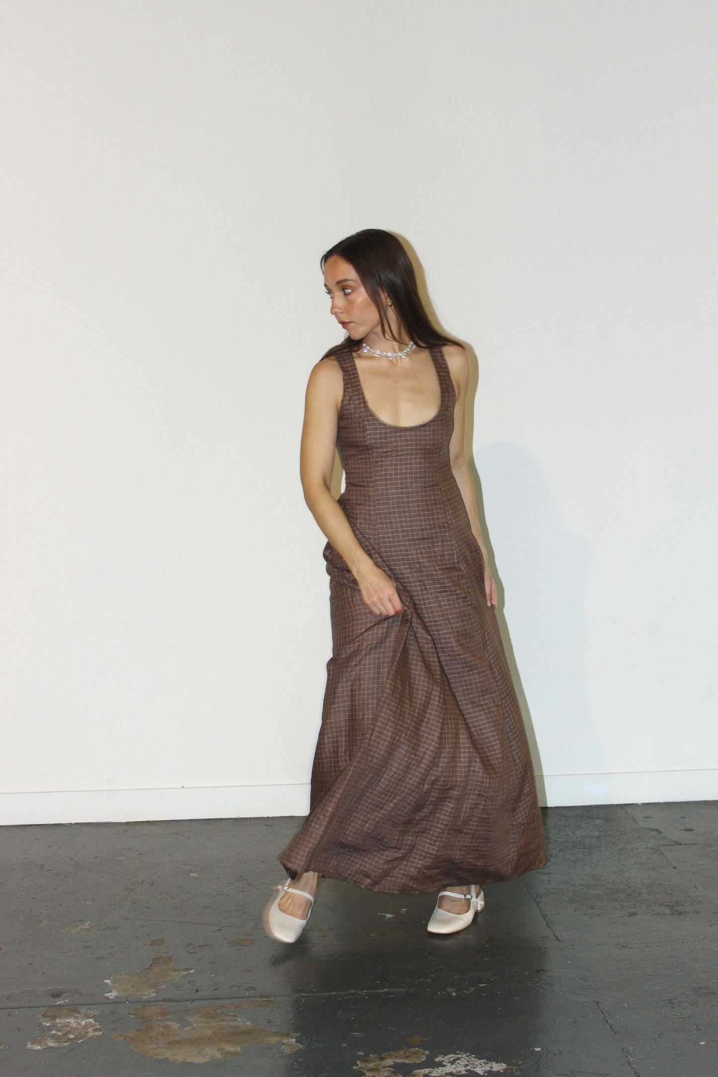 Margot Maxi Dress in Brown Gingham