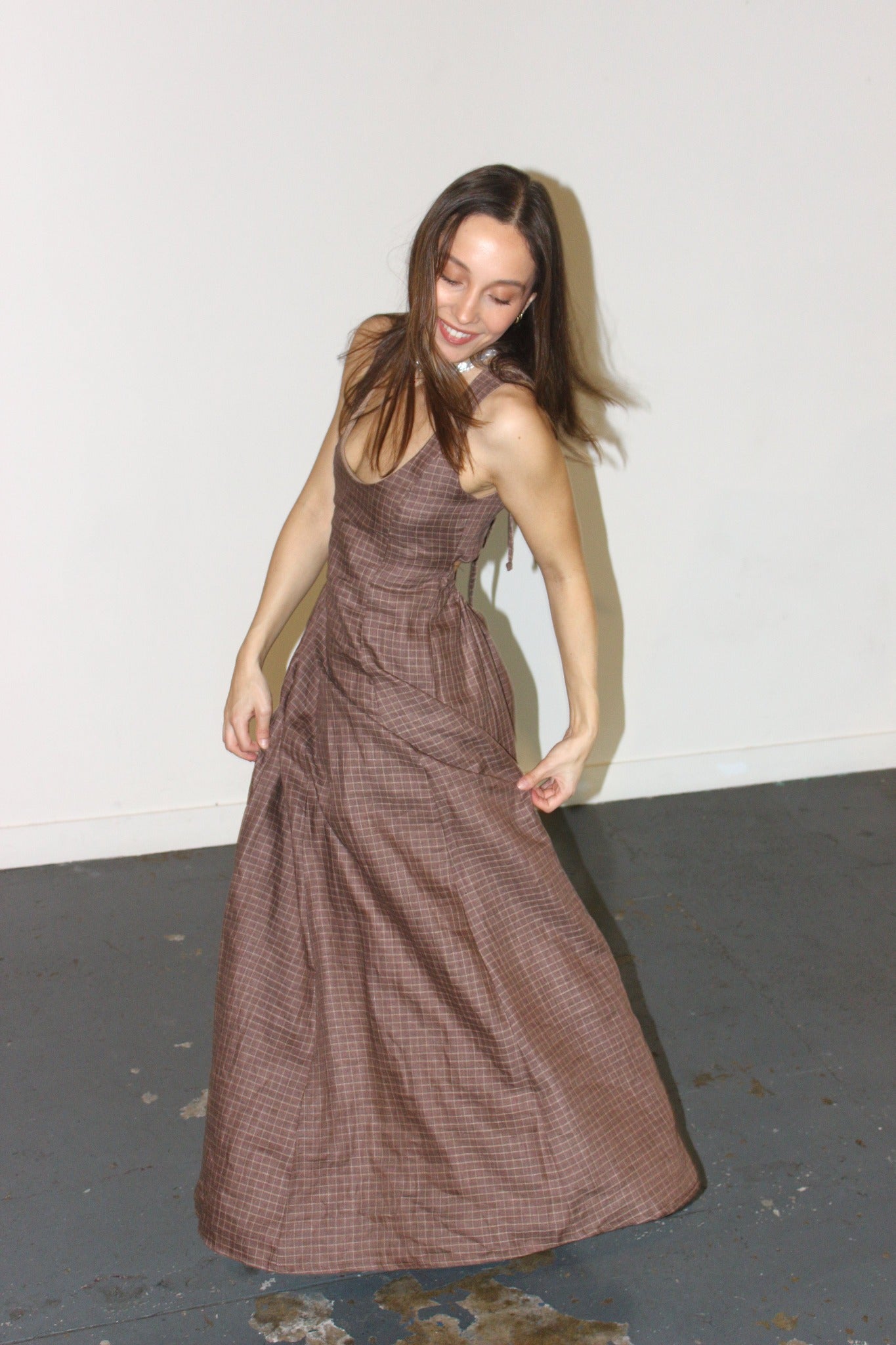 Margot Maxi Dress in Brown Gingham