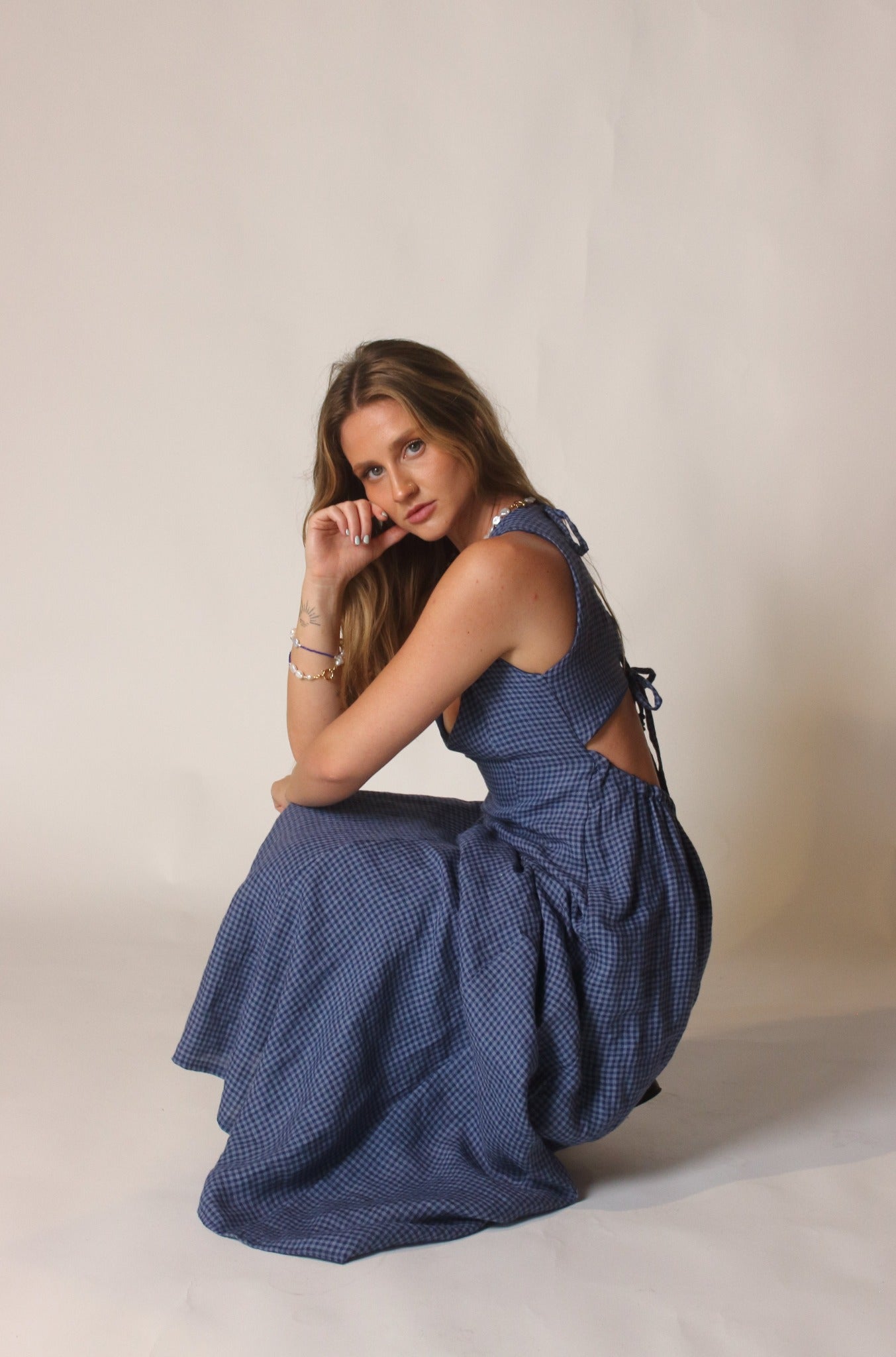 Margot Maxi Dress in Blue Gingham