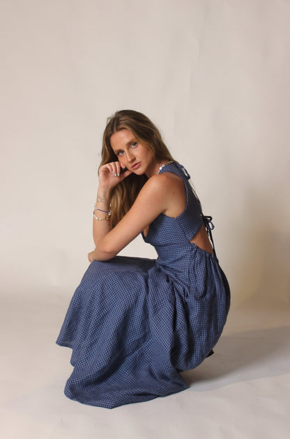 Margot Maxi Dress in Blue Gingham