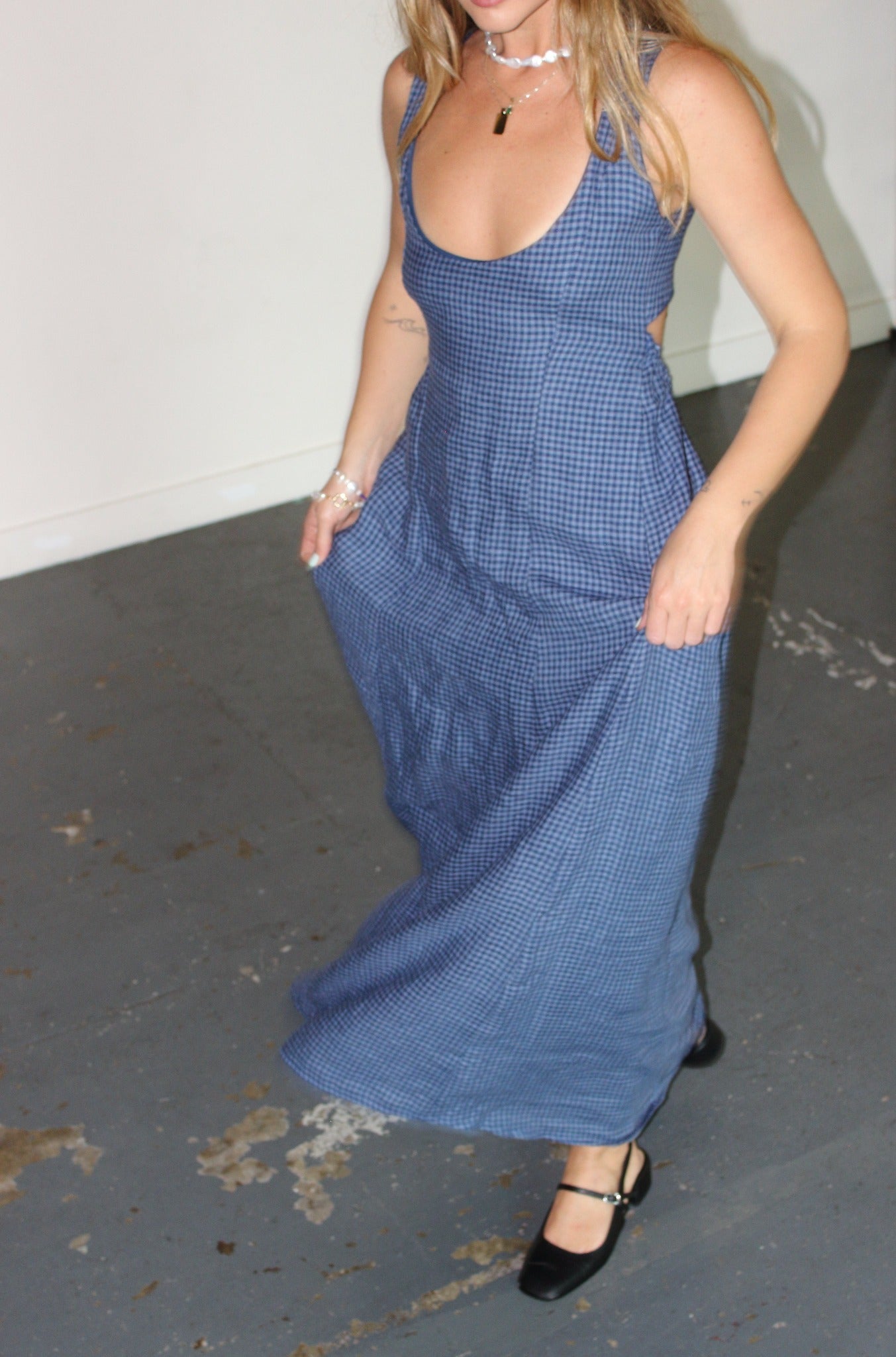 Margot Maxi Dress in Blue Gingham