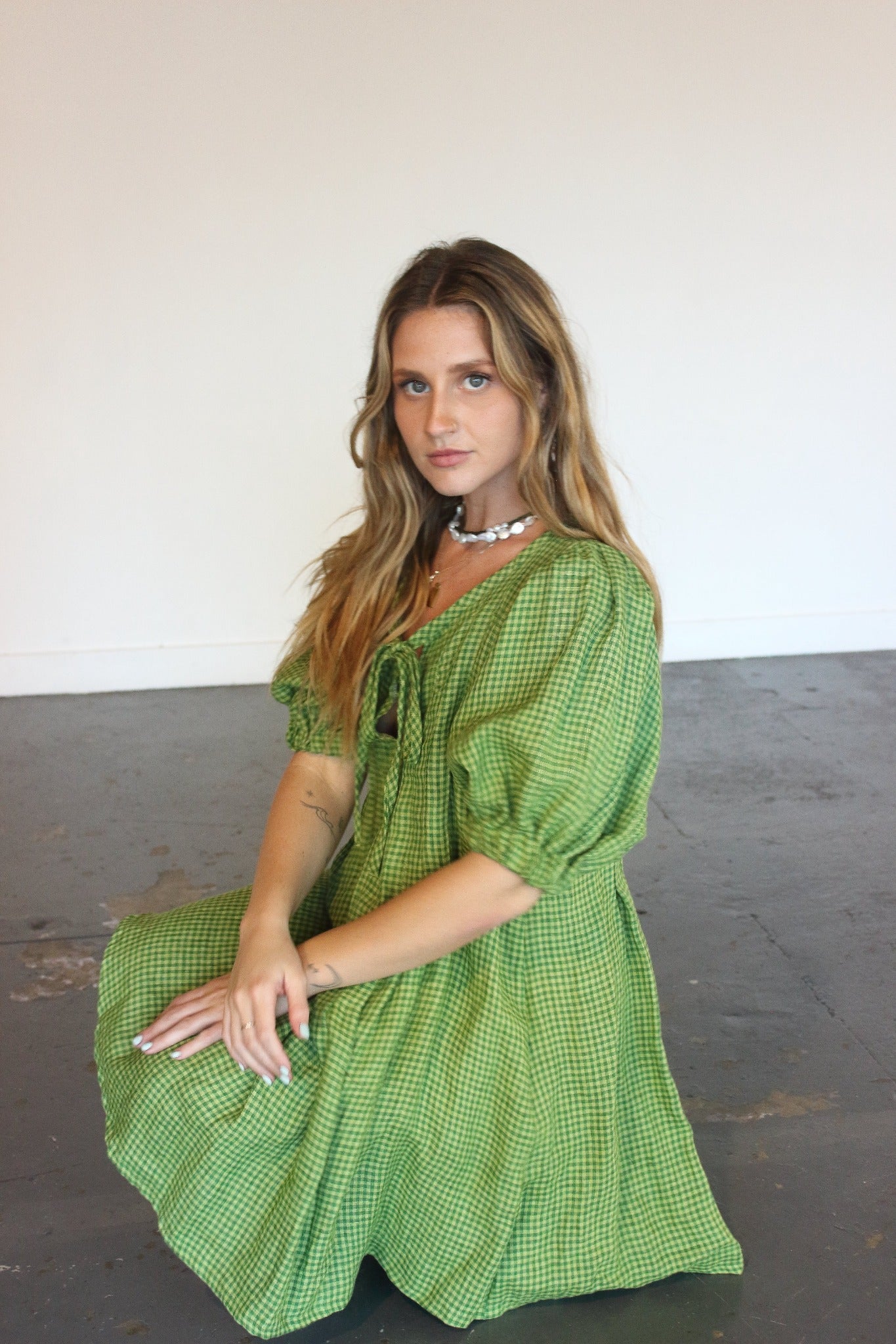 Palma Mini Dress in Green Gingham