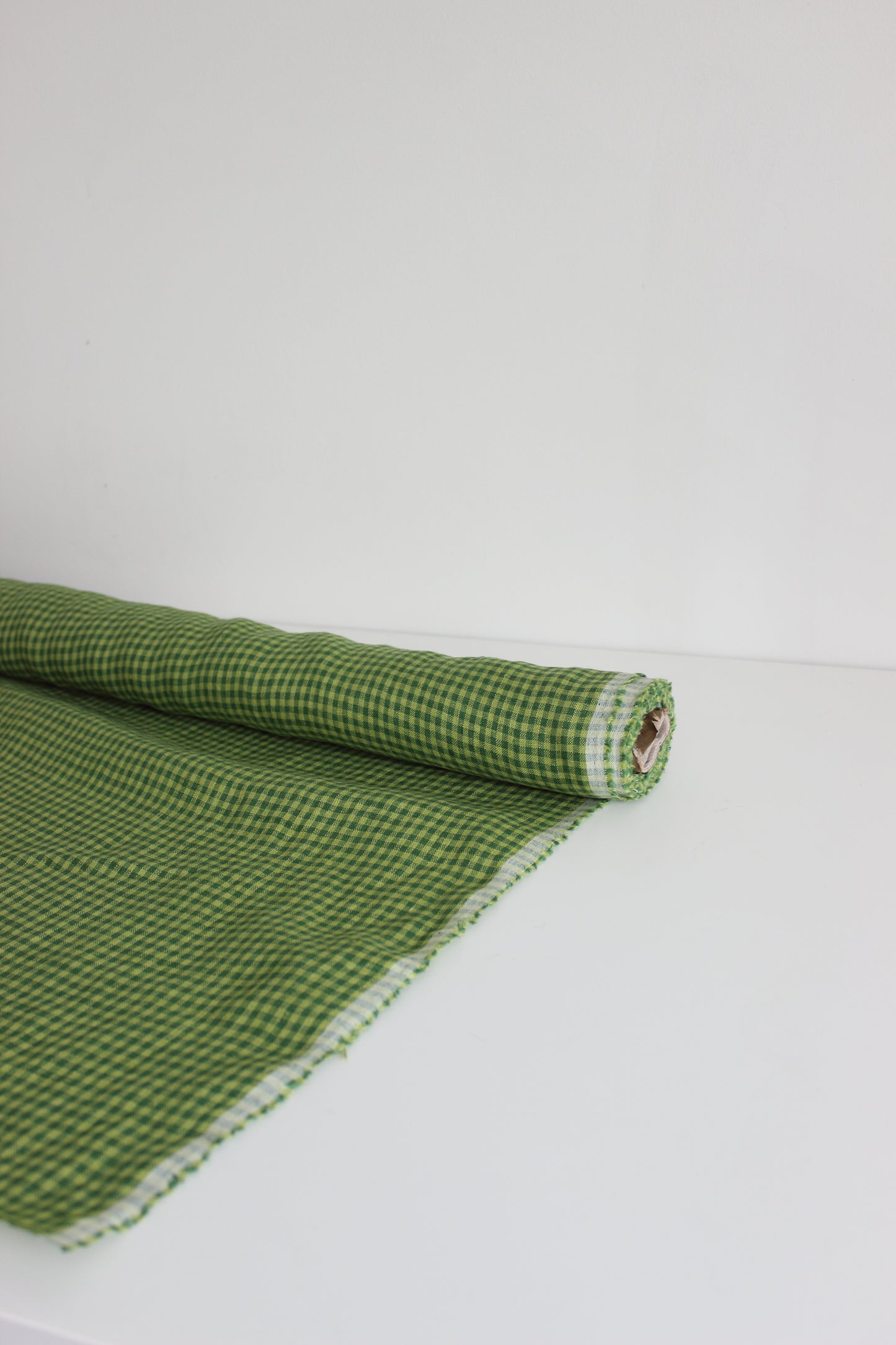 Green Gingham Check 100% Linen Fabric $38 p/m