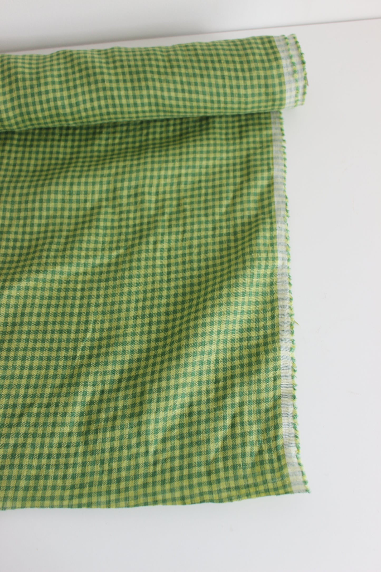 Green Gingham Check 100% Linen Fabric $38 p/m