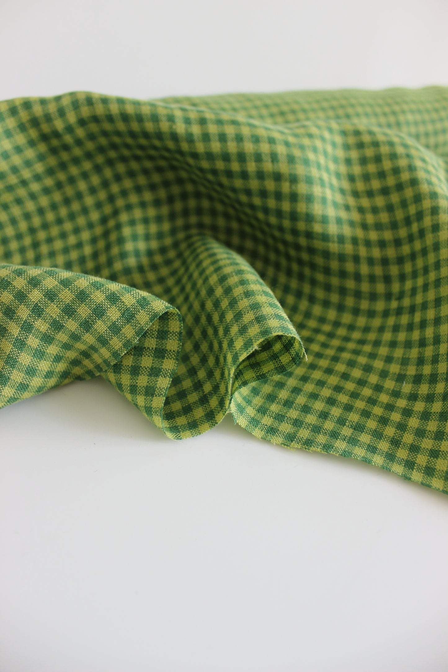 Green Gingham Check 100% Linen Fabric $38 p/m