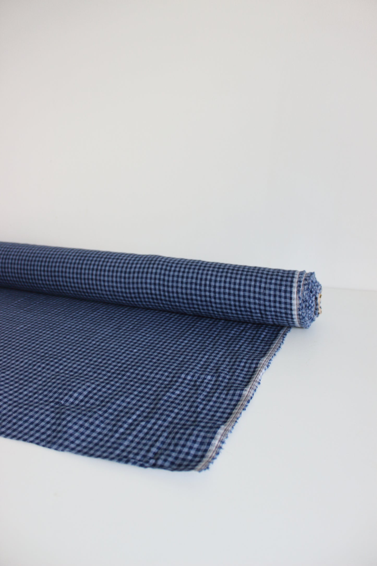 Blue Gingham Check 100% Linen Fabric $38 p/m
