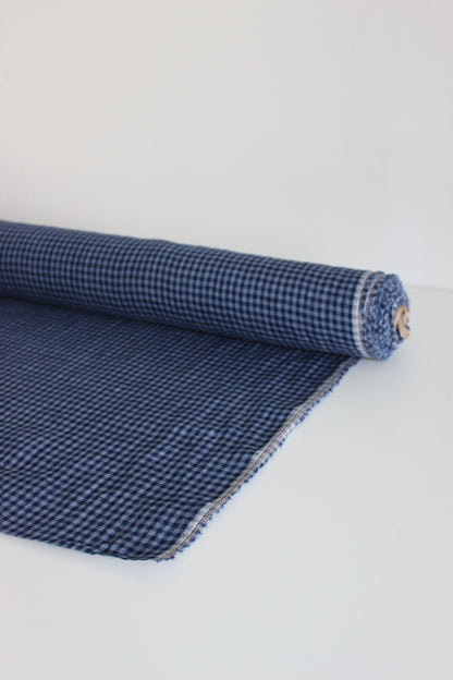 Blue Gingham Check 100% Linen Fabric $38 p/m