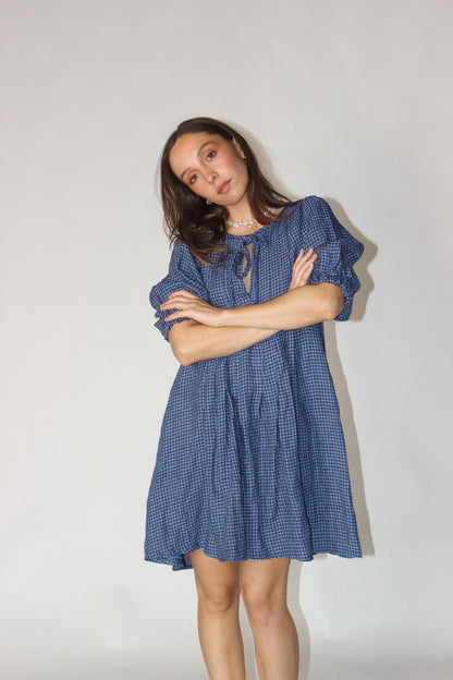 Palma Mini Dress in Blue Gingham