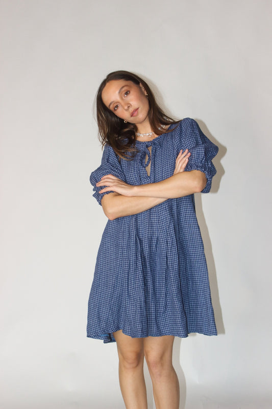 Palma Mini Dress in Blue Gingham